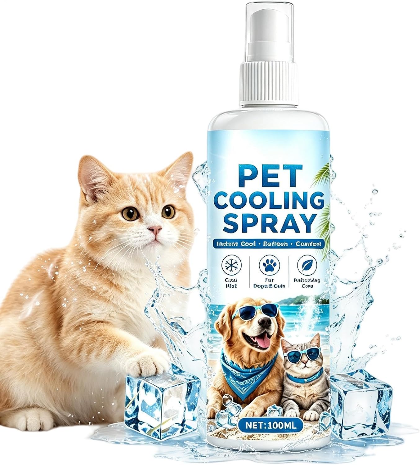 Spray chłodzący 100 ml orzeźwiająca długotrwała ulga od upału Szybko Chłodząca Orzeźwiająca Mgiełka Dla Psom i Kotom w Domu i na Zewnątrz Spacer Kemping Podróże