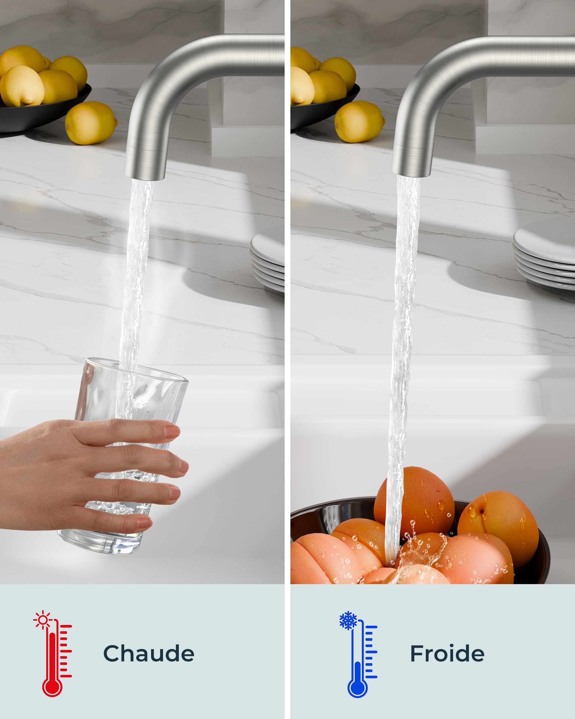 FORIOUS Robinet Cuisine Rabattable, Rotation à 360°, Acier Inoxydable