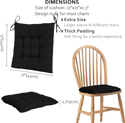 Miniatura 2 de ELFJOY Paquete de 4 cojines para sillas de comedor de 17 x 17 pulgadas, cojines de asiento para sillas de cocina, suaves y cómodos, cuadrados con