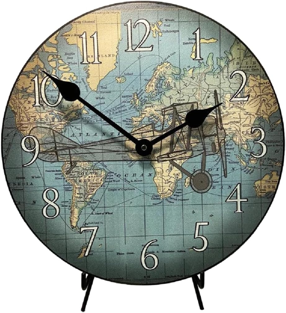 Around The World Airplane Wall Clock | Ultra Quiet Quartz Mechanism | Hand Made in USA Beautiful Crisp Lasting Color | Comes in 8 Sizes | 10-Inch