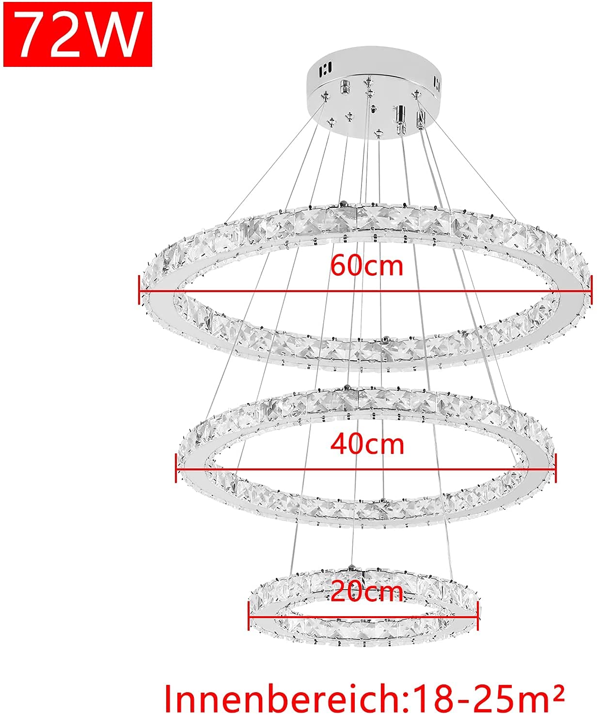 UISEBRT 72W Lampada a Sospensione Moderna Cristallo - Lampadario Creativo Regolabile in Altezza Lampada da Soffitto Tre anelli Cucina Salotto Camera da letto, Dimmerabile