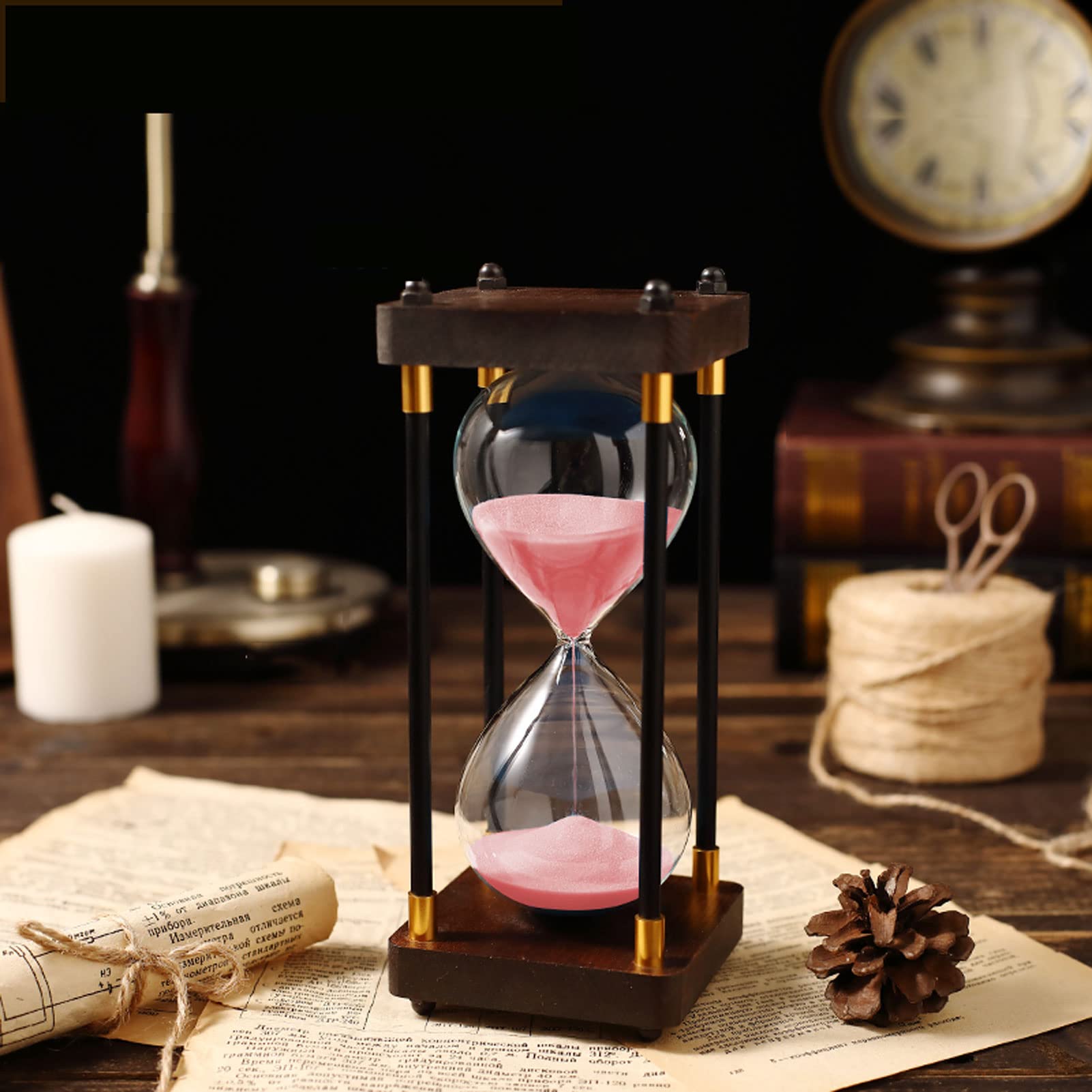 Sanduhr, Sanduhr, Bunte Sanduhr, große Sanduhr, Sanduhr for Kinder, 30 Minuten, Retro-Sanduhr, Esszimmer, Wohnzimmer, Schrank, Büro, Sanduhr (Color : Silt Sand, Size : 60 Minutes (9.5 * 24CM))