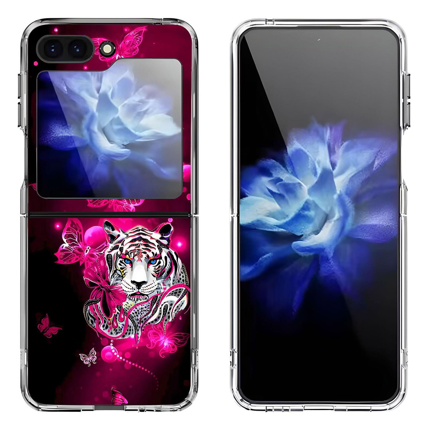 Bcov Custodia per Samsung Galaxy Z Flip 5, tigre bianca farfalla antigraffio solida custodia protettiva antiurto per Samsung Galaxy Z Flip 5