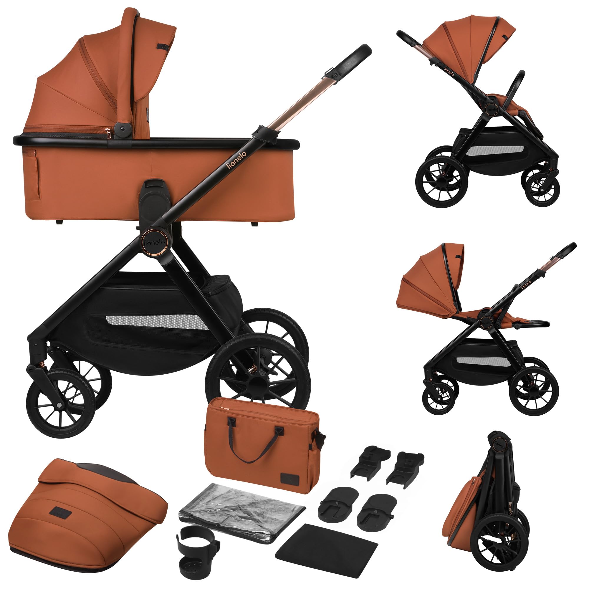 LIONELO LAYLA 2 w 1 Wózek Spacerowy Dziecięcy 0-48 miesięcy do 22 kg Gondola do 9 kg, Regulacja Oparcia i Podnóżka, AiryDots, Obrotowe Koła PU 360o Pełna Amortyzacja Budka XXL