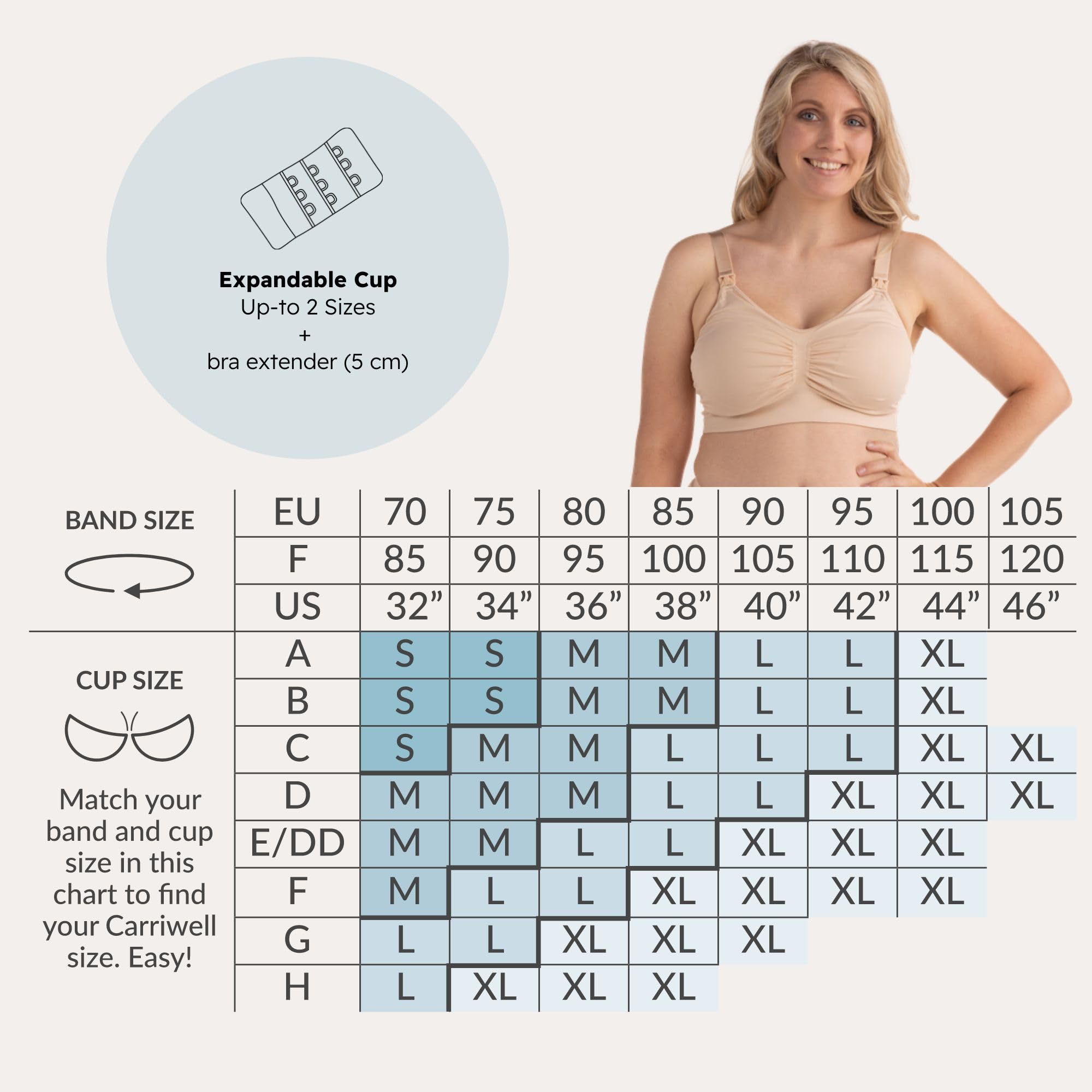 Carriwell Soutien-Gorge de Grossesse et d’Allaitement avec Rembourrage, sans Coutures, sans Armatures – Maintien et Mise en Forme optimaux, Respirant, Doux, avec Rallonge de Soutien-Gorge, S-XL
