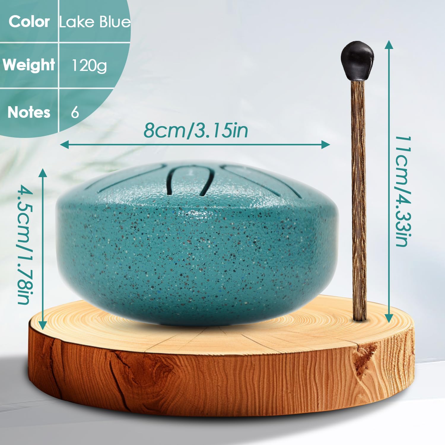 Tambour en Acier Langue 6 Pouces 8 Notes Tambour à Main Tambour à Disque Percussions Avec Livre De Musique Baguette Méditation Yoga Divertissement Musique Education Bagage à Main (Lac Bleu)