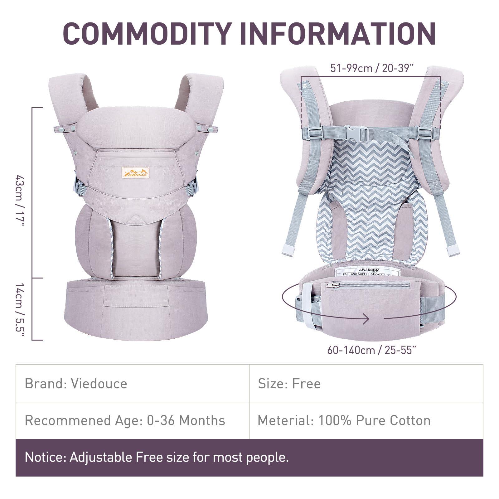 Viedouce Marsupio Neonato 0-36 mesi,Marsupio Ergonomico per Neonati Bebè e Bambini dalla Nascita-Porta Bebè Neonato da 3 a 20 kg