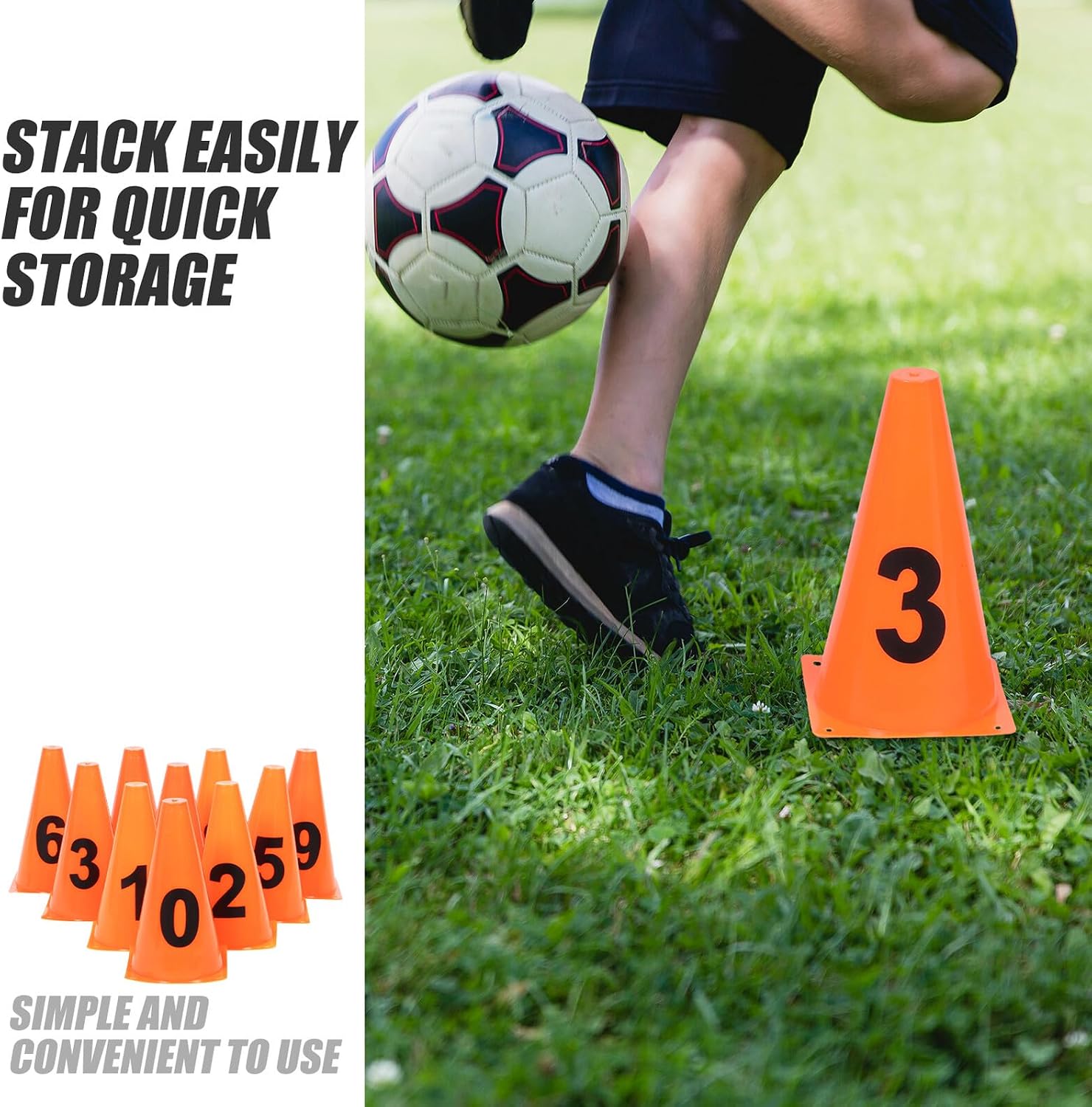 10pcs Numbered Soccer Cones Training Markers Set, 23cm Orange Plastic Football Practice Cones with Numbers 0-9, Sports Field Agility Markers for Soccer Drills and Outdoor Training