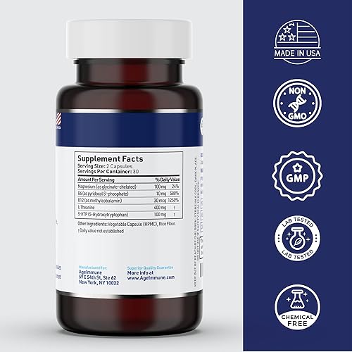 Miniatura 2 de Fórmula Serenity para aliviar el estrés para adolescentes y adultos con 5-HTP, L-teanina, vitamina B6, vitamina B12, magnesio. 60 cápsulas