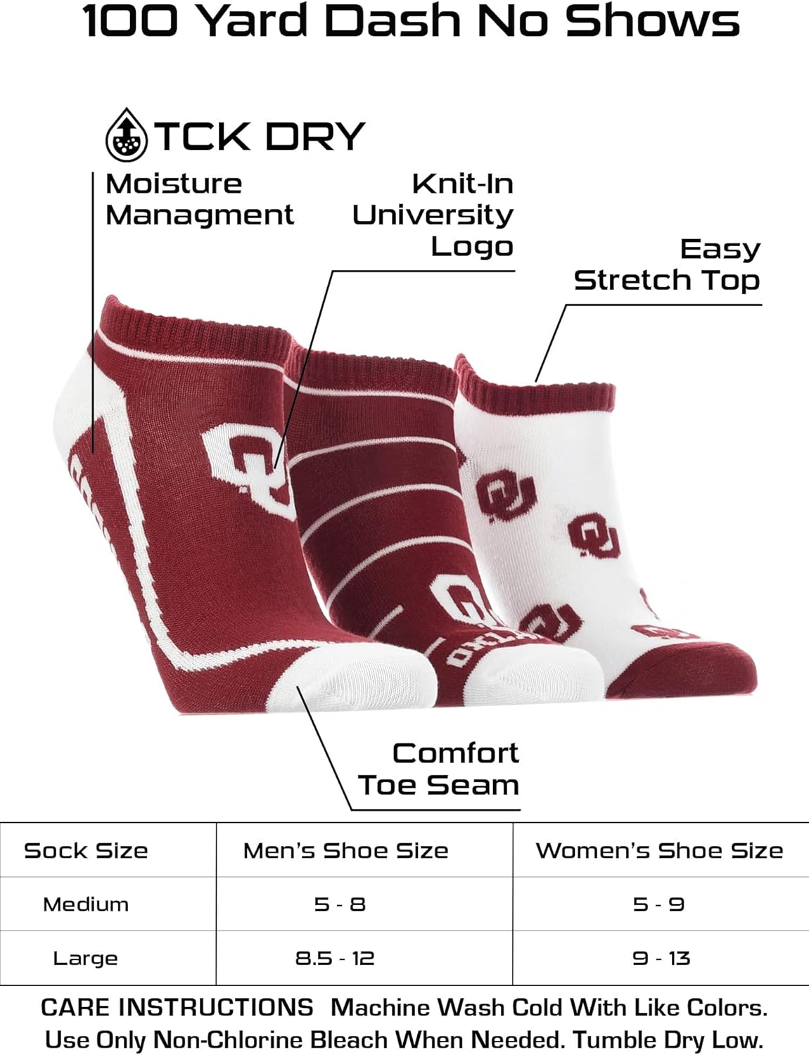 TCK NCAA No Show Socks for Men and Women, Full Field 3 Pack, Low Cut Ankle Socks College Graduation Gift - Image 3