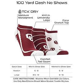 TCK Oklahoma Sooners No Show Socks Full Field 3 Pack (Crimson/White, Medium) - Oklahoma Crimson/White,Medium