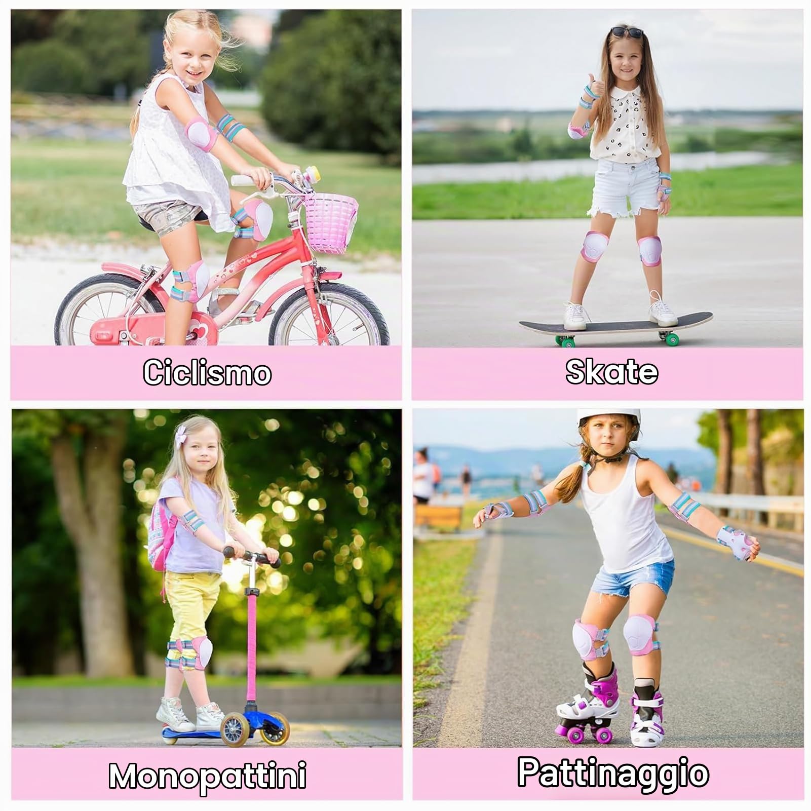 Protezione Kit per Bambini 3-8Anni, Protezioni Set per Bambini, Sicurezza Set per Ciclismo, Regolabile Ginocchiere Set di Gomitiere per Sci Skateboard Pattinaggio Monopattino Sport Estermi