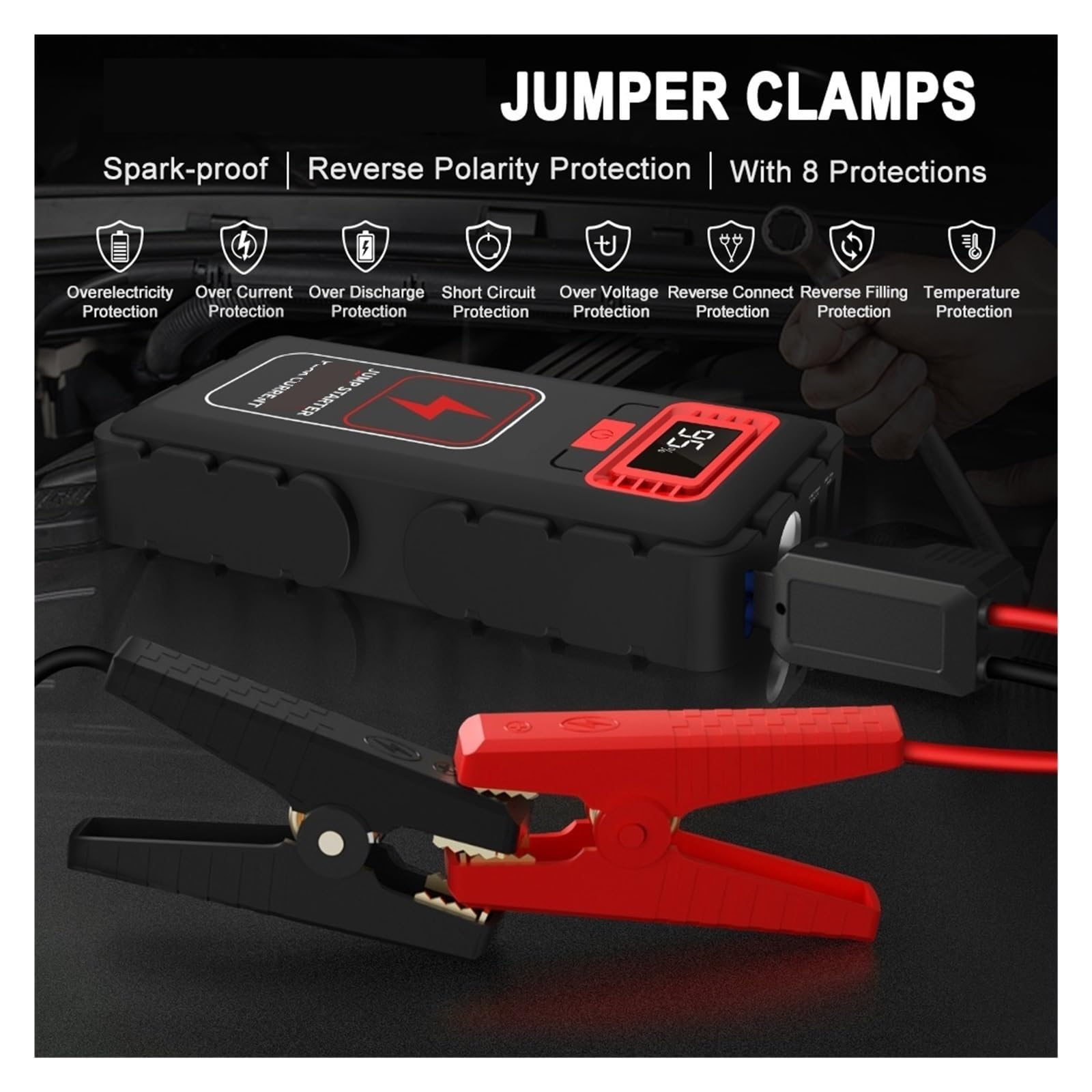 Arrancador de Coche de 1000 A y 10 000 mAh, Cargador de batería de Emergencia, Dispositivo de Arranque con Pantalla Digital.