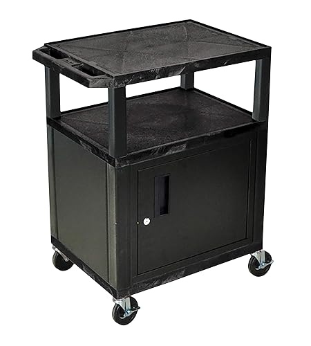 H Wilson WT34C2E - Carrito AV de 3 estantes con gabinete, Tuffy, negro