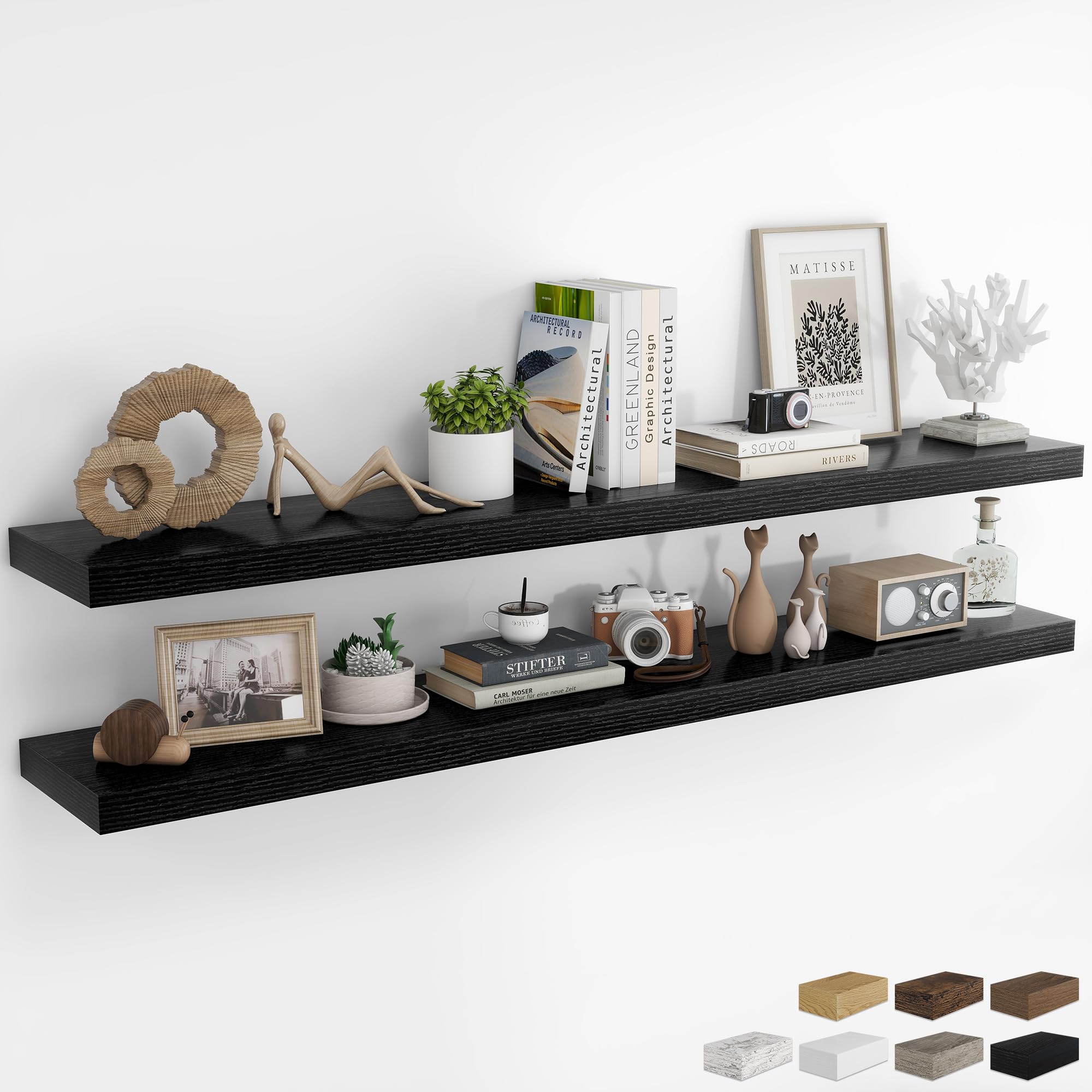 RICHFOCUS 72Inch Floating Shelves for Wall 2Pack, Black, 8" Deep