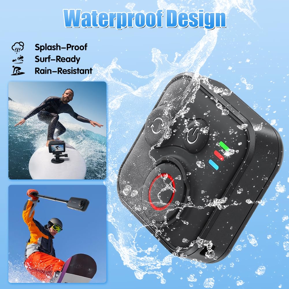 Télécommande Bluetooth pour Insta360 X5/X4/X3/Ace Pro/Ace Pro 2/Go3s/Go3/Gopro/One R/RS/Hero 13/12/11/Ios/Android, Télécommande sans Fil pour Insta360 avec Dragonne, Portée De 50 M, Étanche