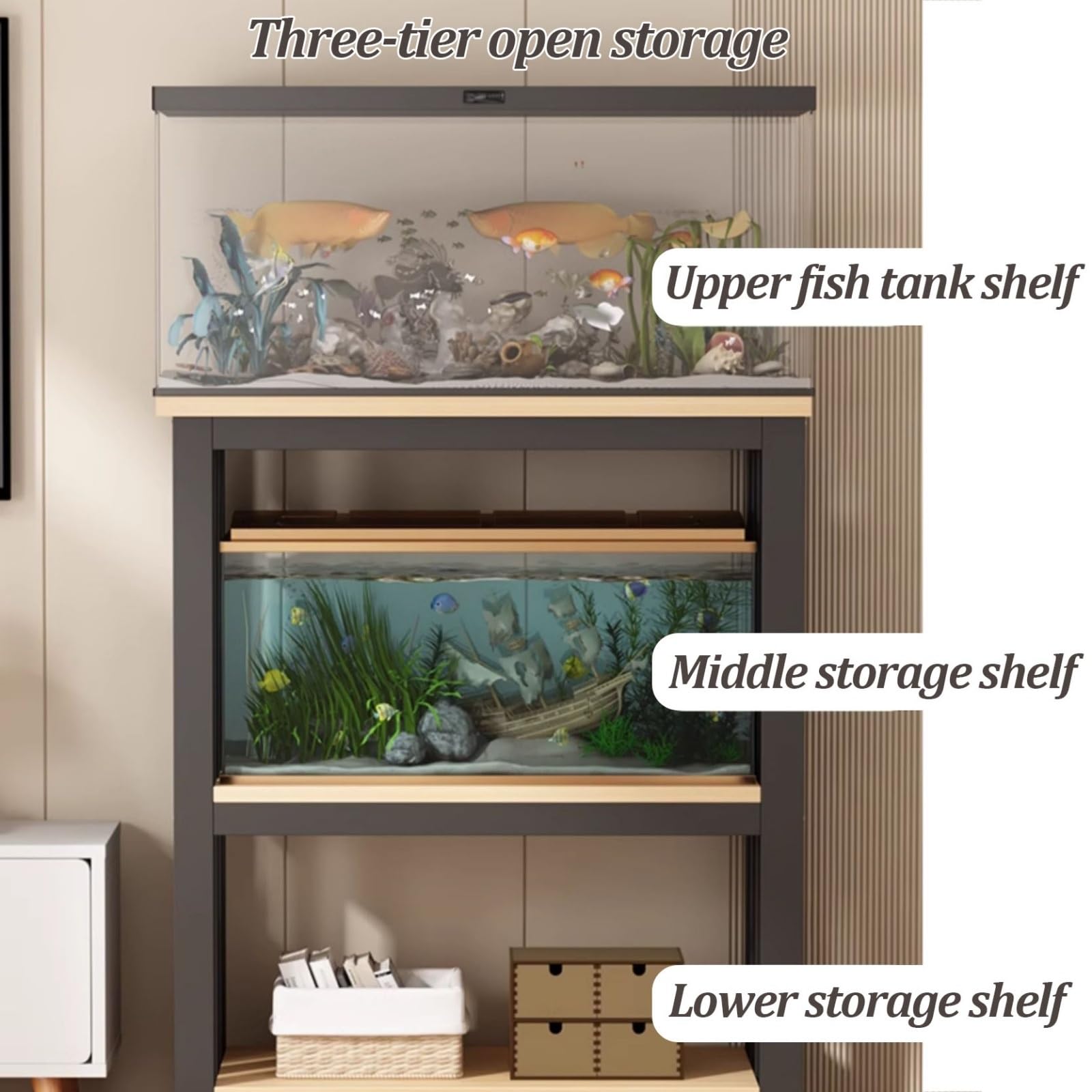Regulowany 3-stopniowy stojak do akwarium z metalu – stabilny regał do akwarium dla hodowców i żółwi, uniwersalny stelaż do terrarium (50 x 35 x 100 cm) – trwały, zajmuje mało miejsca, prosty