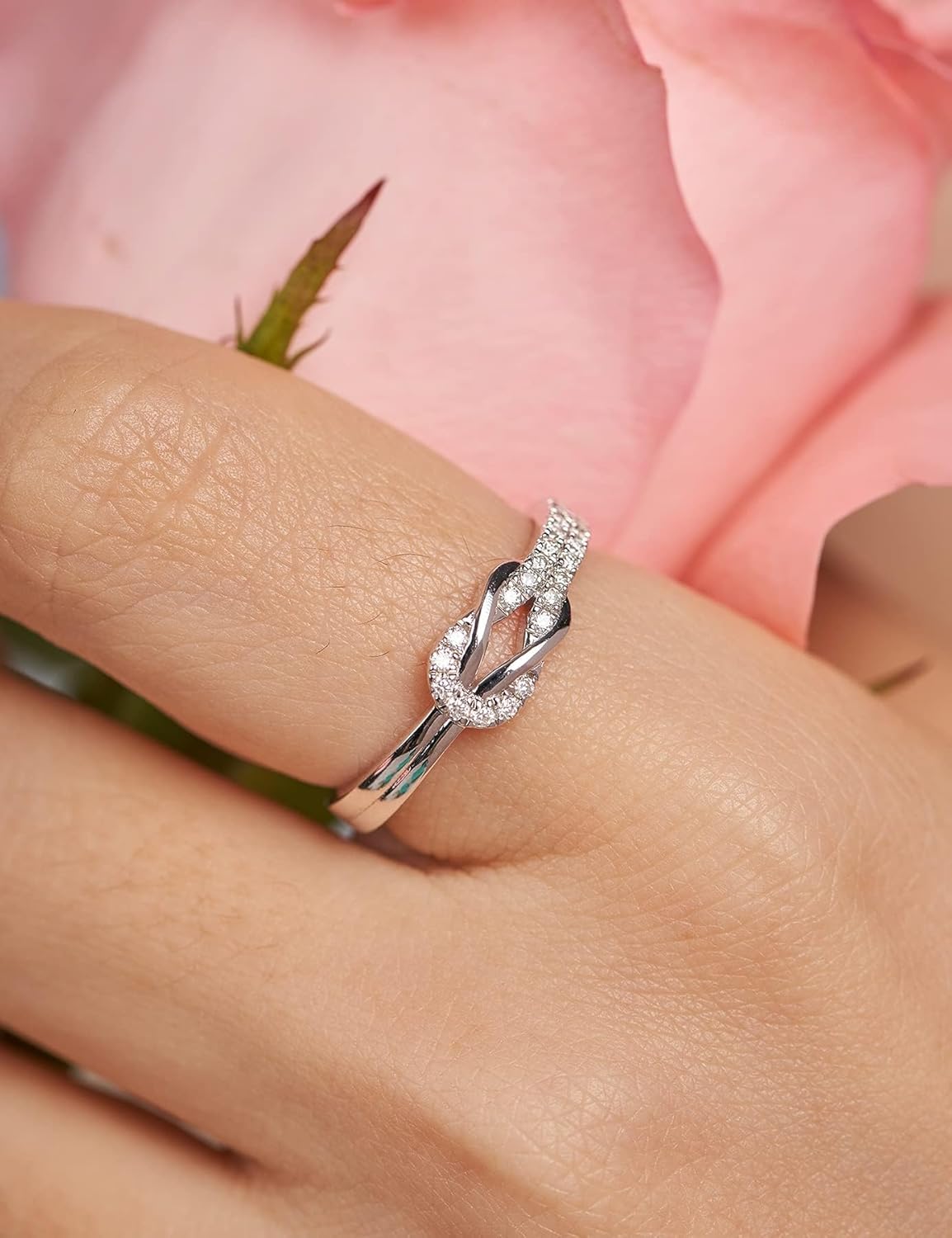 IMOLOVE Mother Day's Gift The Love Between Mother and Daughter Rings Moissanite Wedding Band Moissanite Rings for Women Mother Daughter Square Knot Ring for Women