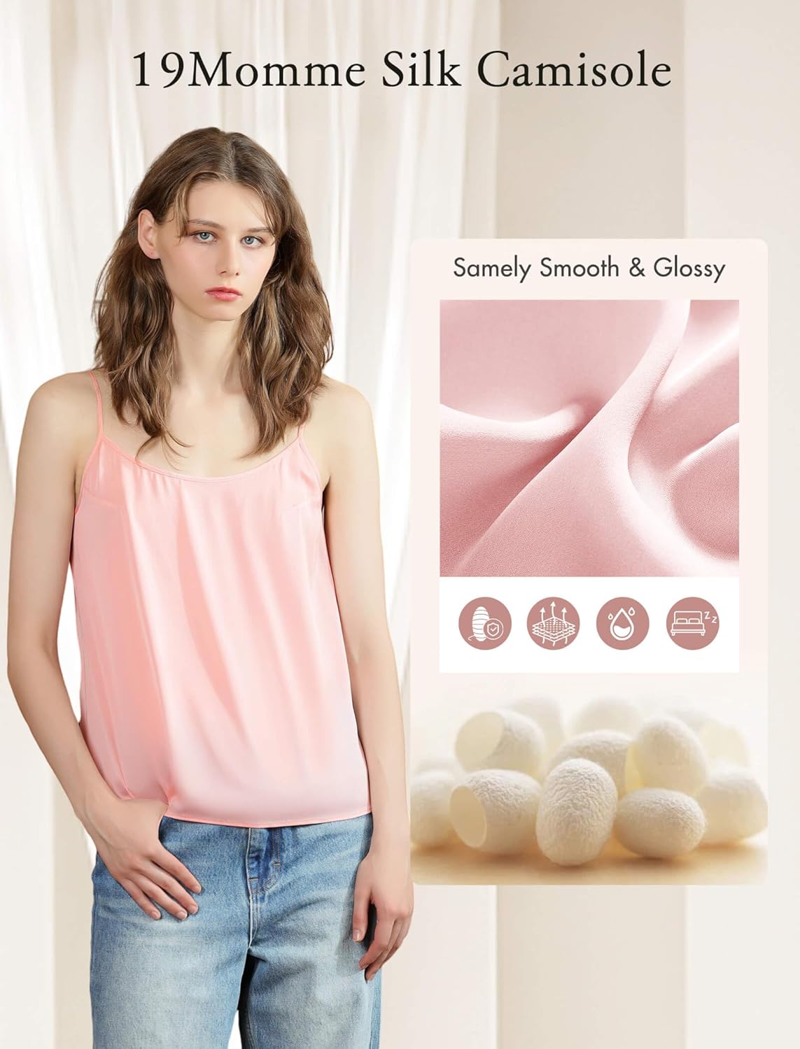 COLD POSH 19MM Mulberry Silk Camisole Tops for Women Scoop Neck Sleeveless Tank Top Casual Dressy Summer Cami Undershirt - Image 2