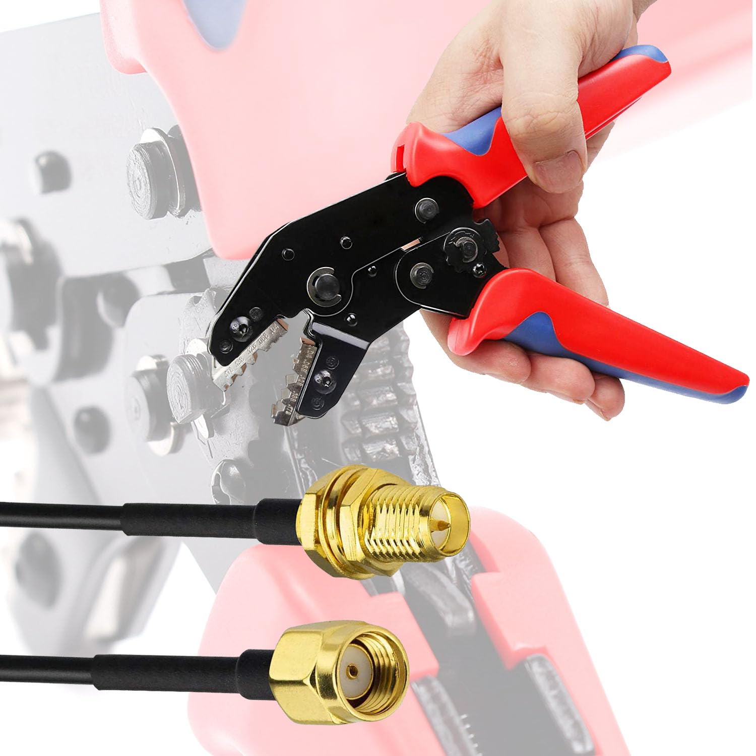 Pinza Crimpatrice SMA Kit - 10Pz Connettori Maschio, 10Pz Femmina e Crimpatrice Capicorda per RG174 RG316 Cavo Coassiale WIFI Antenna Prolunga