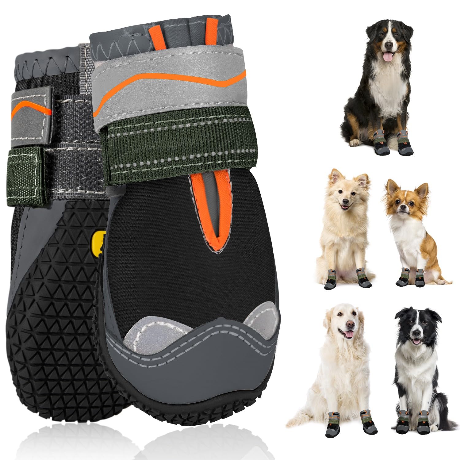 SlowTon Dog Boots for Injured Paws Waterproof Non-Slip Paw Protector for Rainy Snowy Breathable for Hot Pavement Puppy Shoes with Adjustable Reflective Strip Dual Washable for Small Medium Large Dog