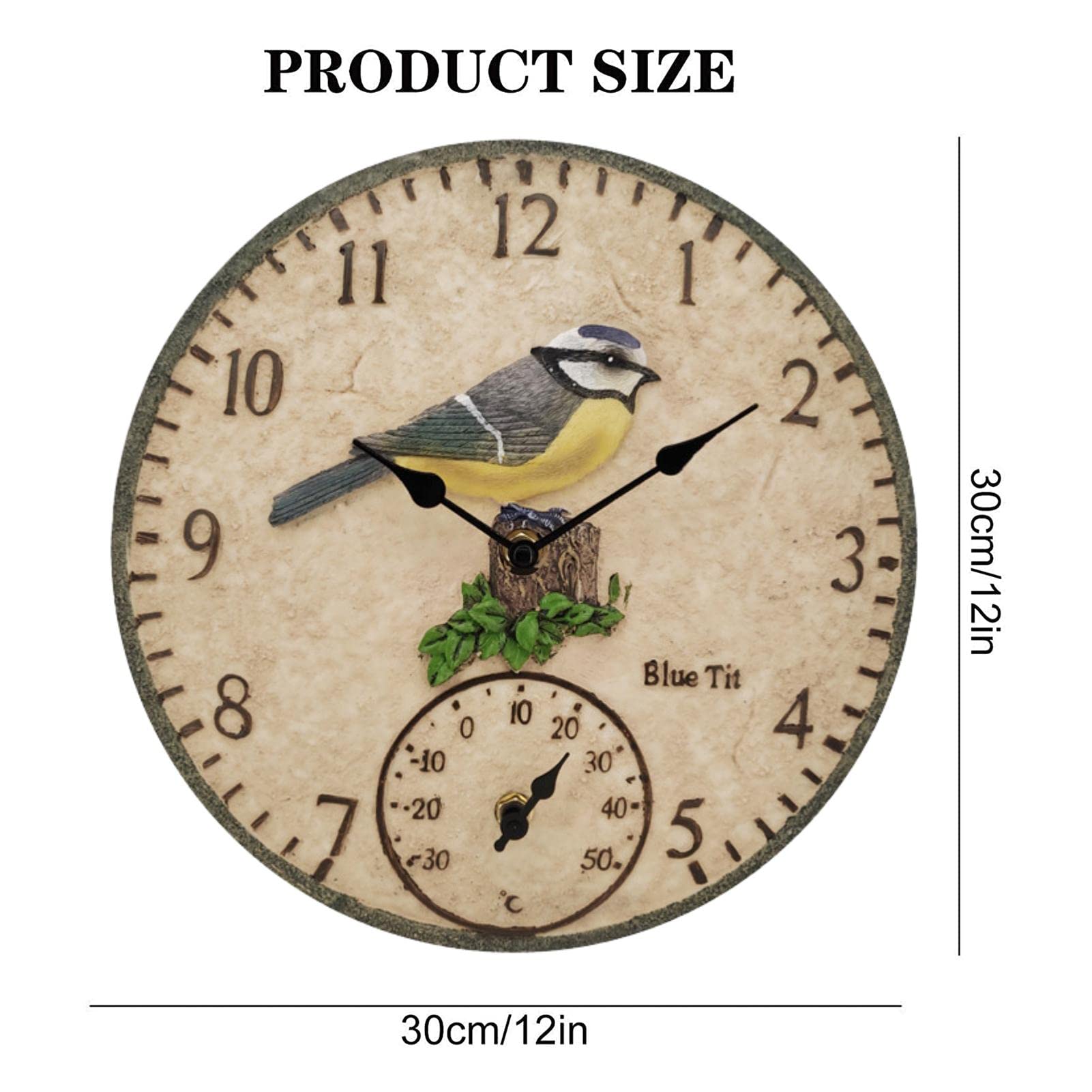 Waterproof Wall Clock?Outdoor Thermometer Clock?Indoor Outdoor Thermometer Clock, Wall-Mounted Thermometer Clock For Patio Garden Yard Garden 12 Inch