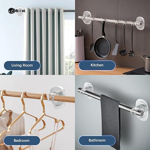 Miniatura 5 de MIMARMZ 6 soportes para barra de cortina sin taladro, autoadhesivos, sin perforar, ganchos para barra de cortina, sin clavos, ajustables, para baño,