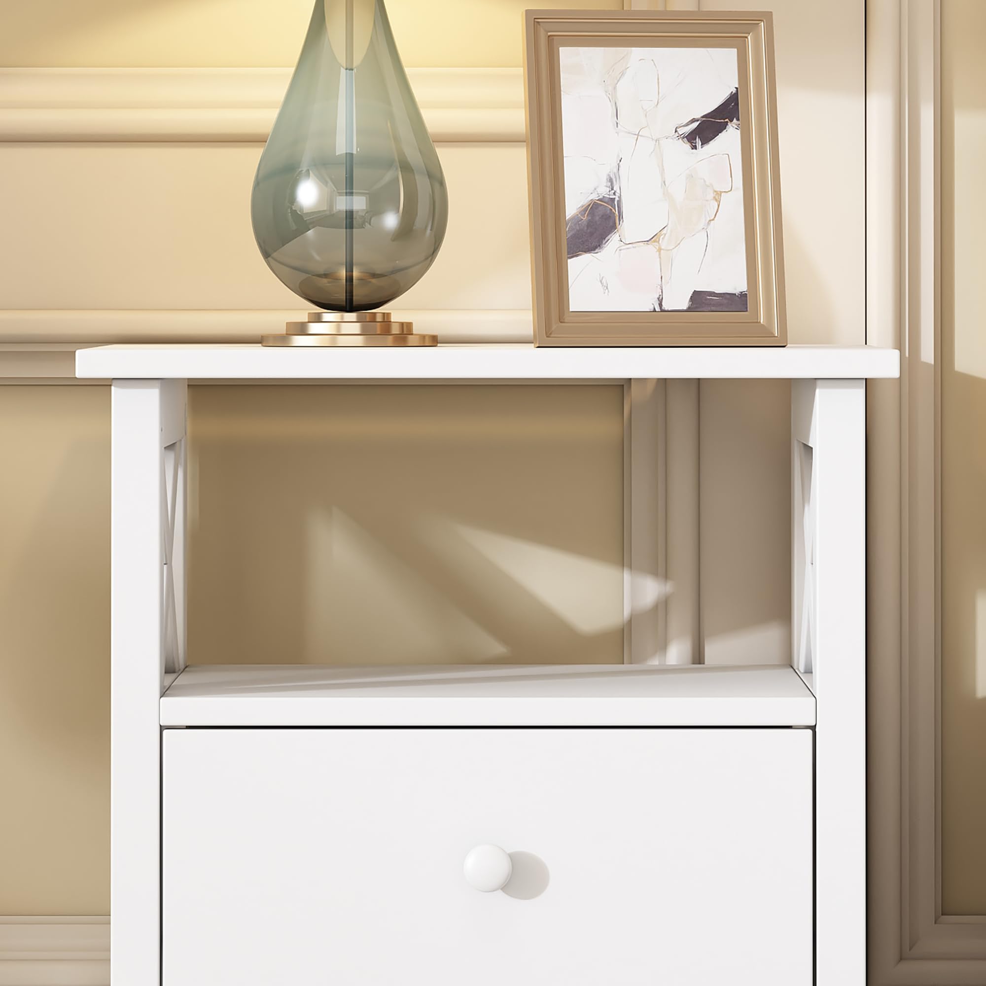 Set completo per camera da letto, letto in legno+comodino+cassettiera, 140 x 200 cm, letto matrimoniale con funzione di conservazione, comodino con 2 cassetti e uno scomparto, MDF, bianco (letto in