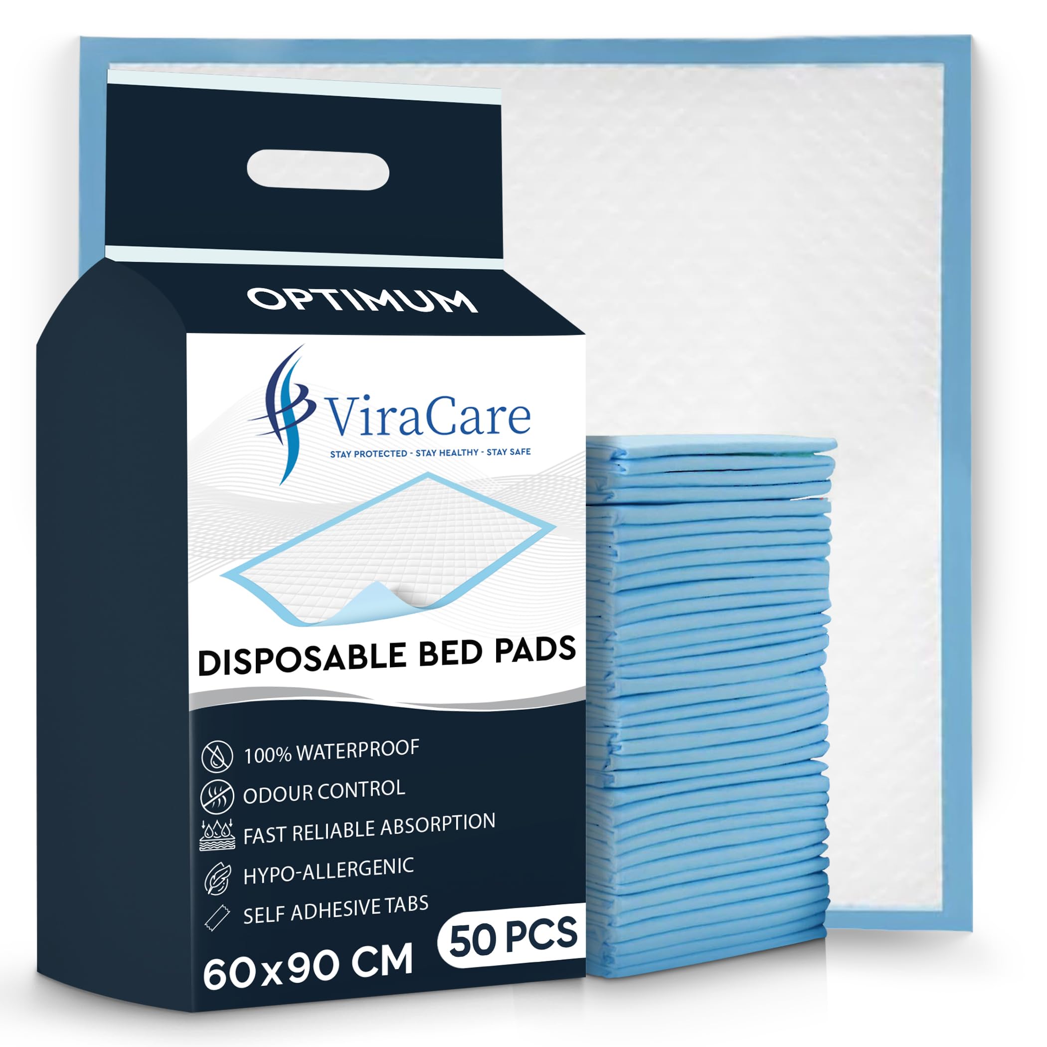 Viracare Blue 50 X Disposable Incontinence Bed Pads, 60X90cm, Bed Protectors