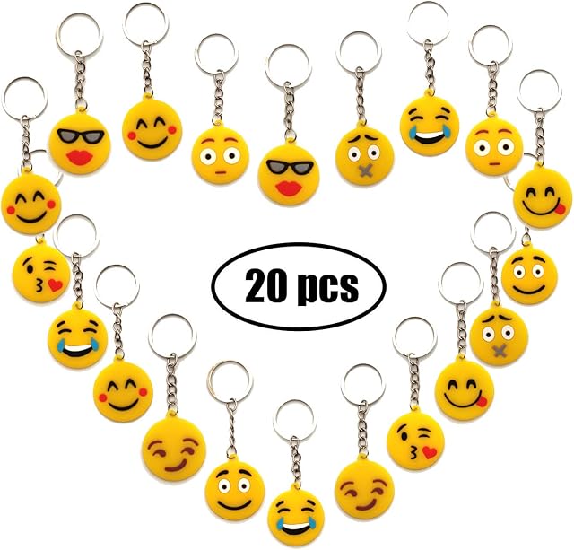 YuChiSX Emoji Keyrings, Pack of 20 Lovely Emoji Emoticon Key Ring for Kids, Kids Party Favors Supplies Bag Decorations