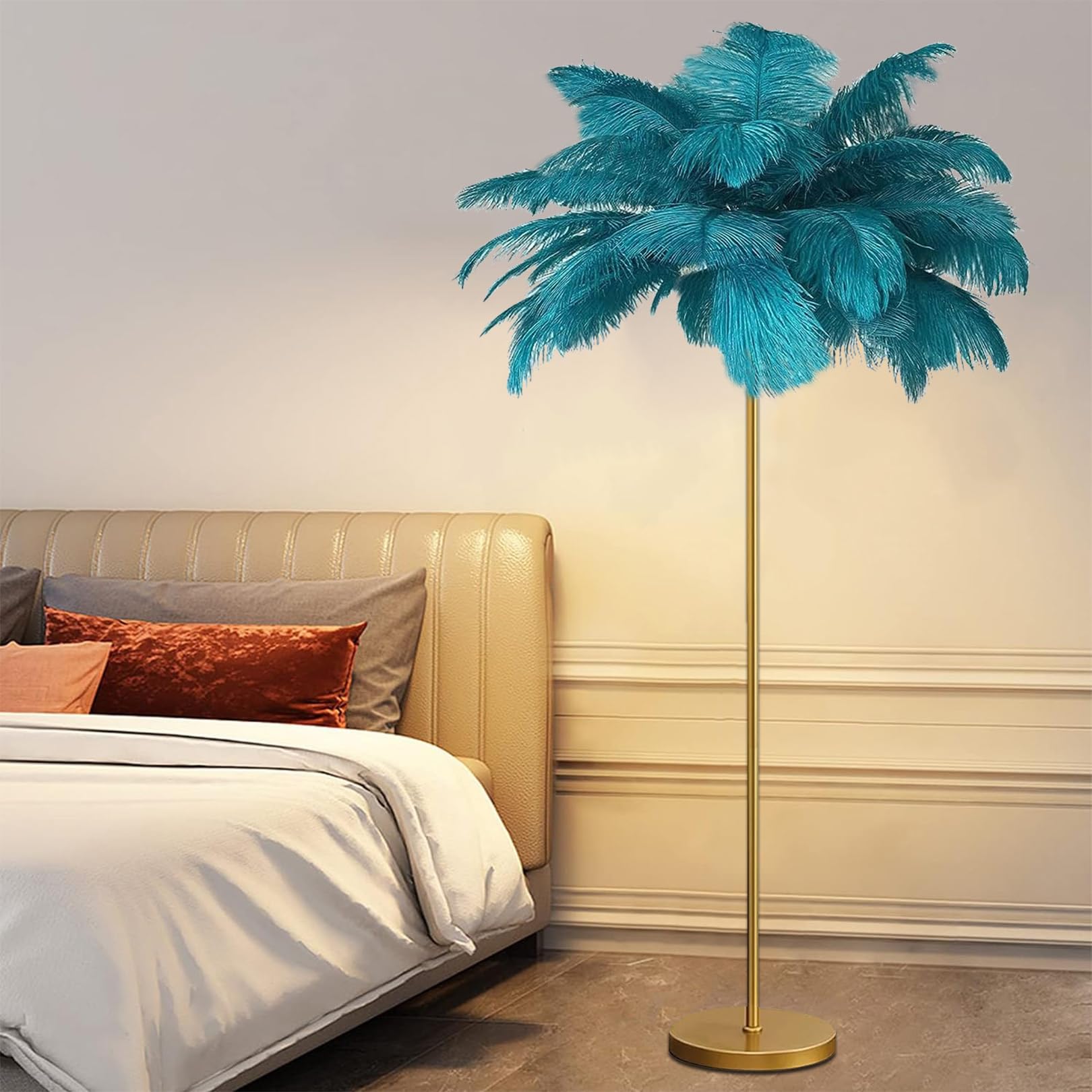 Lampadaire en plumes d'autruche moderne avec ampoule incluse pour la chambre