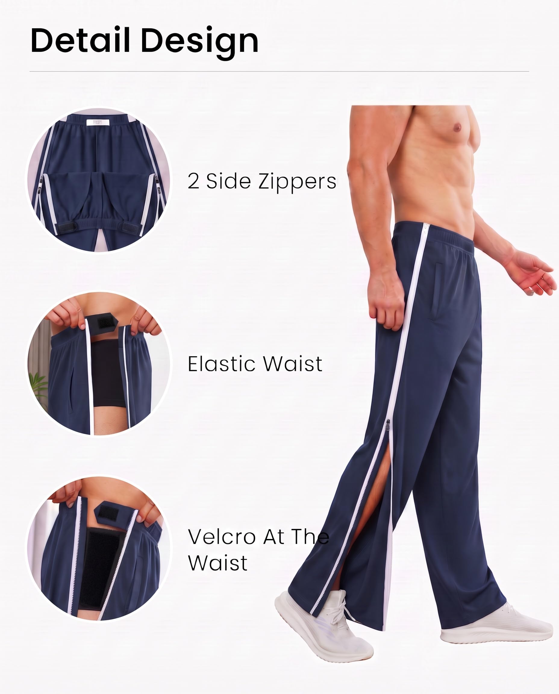 Deyeek Built For Quick Access and Privacy - Pantalones Desmontables para Hombre Hombre | Con bolsillos profundos, casual, parte inferior abierta completa, recuperación de cirugía de cadera/rodilla