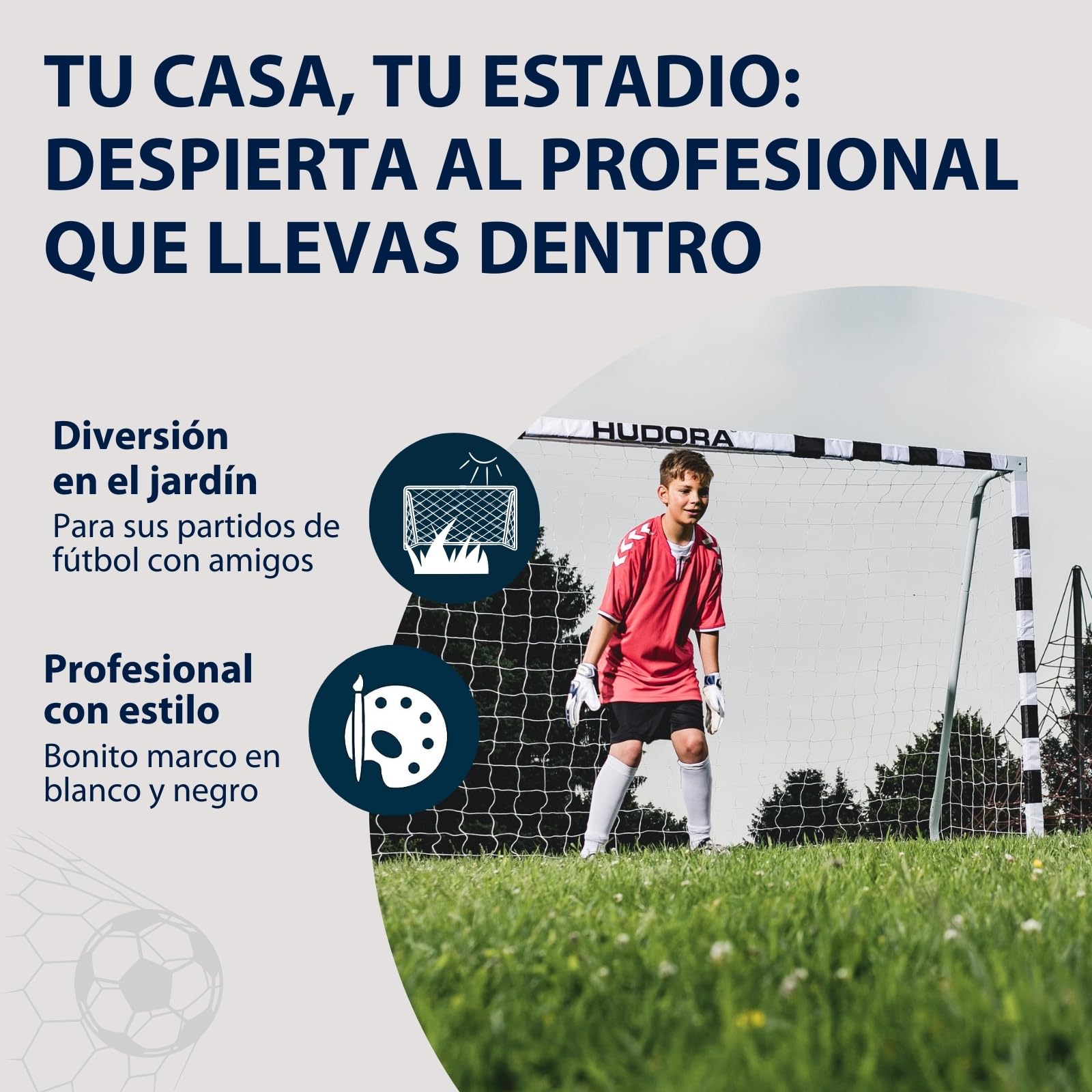 HUDORA Portería de fútbol Stadion - Portería de fútbol para niños y Adultos Resistente con Red de Malla Fina hogar - Tablero de GOL para Actividades recreativas y Entrenamiento al Aire Libre