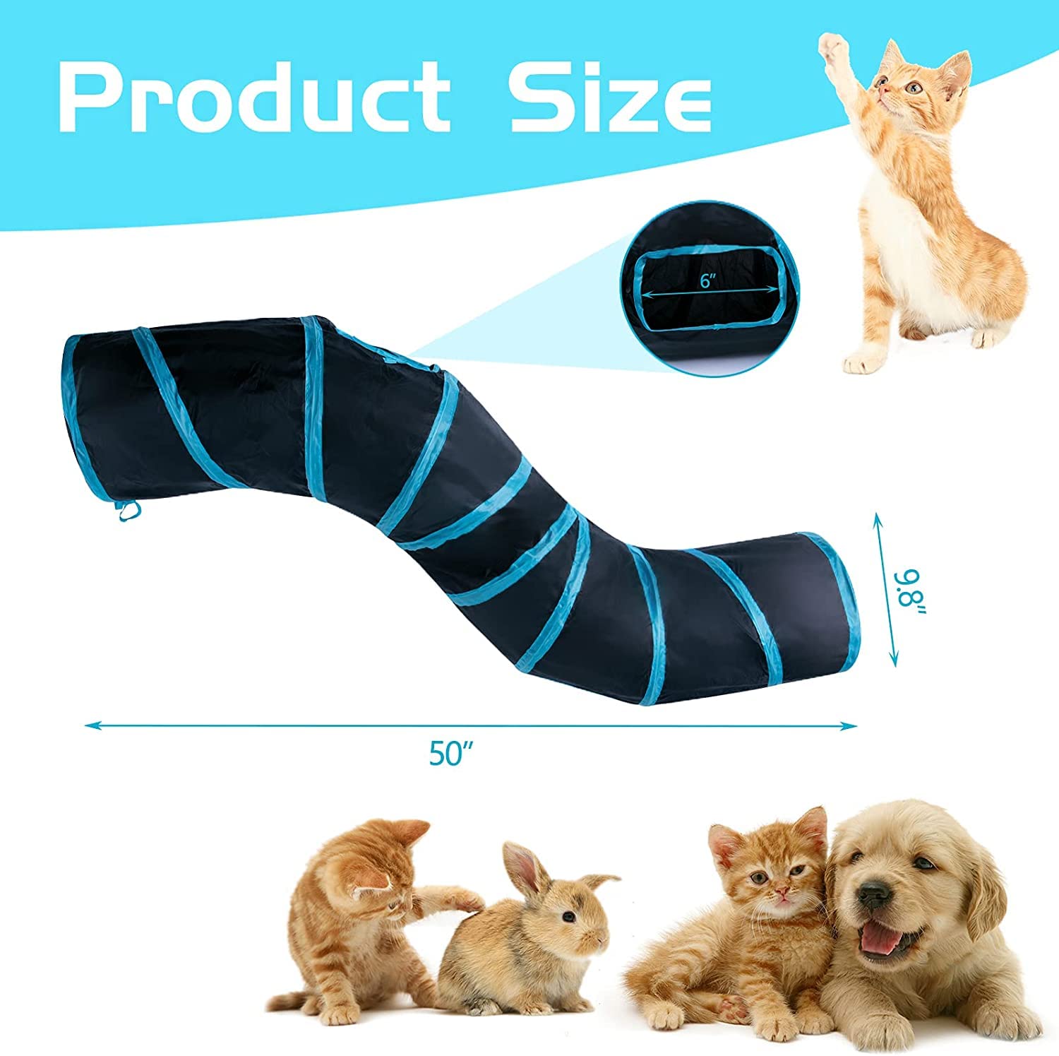 Aandyou S-Shaped Cat Tunnel, 2-Way Pet Tunnels for Indoor Cats Kittens, Small Animals, Pet Owners, Medium - Image 2