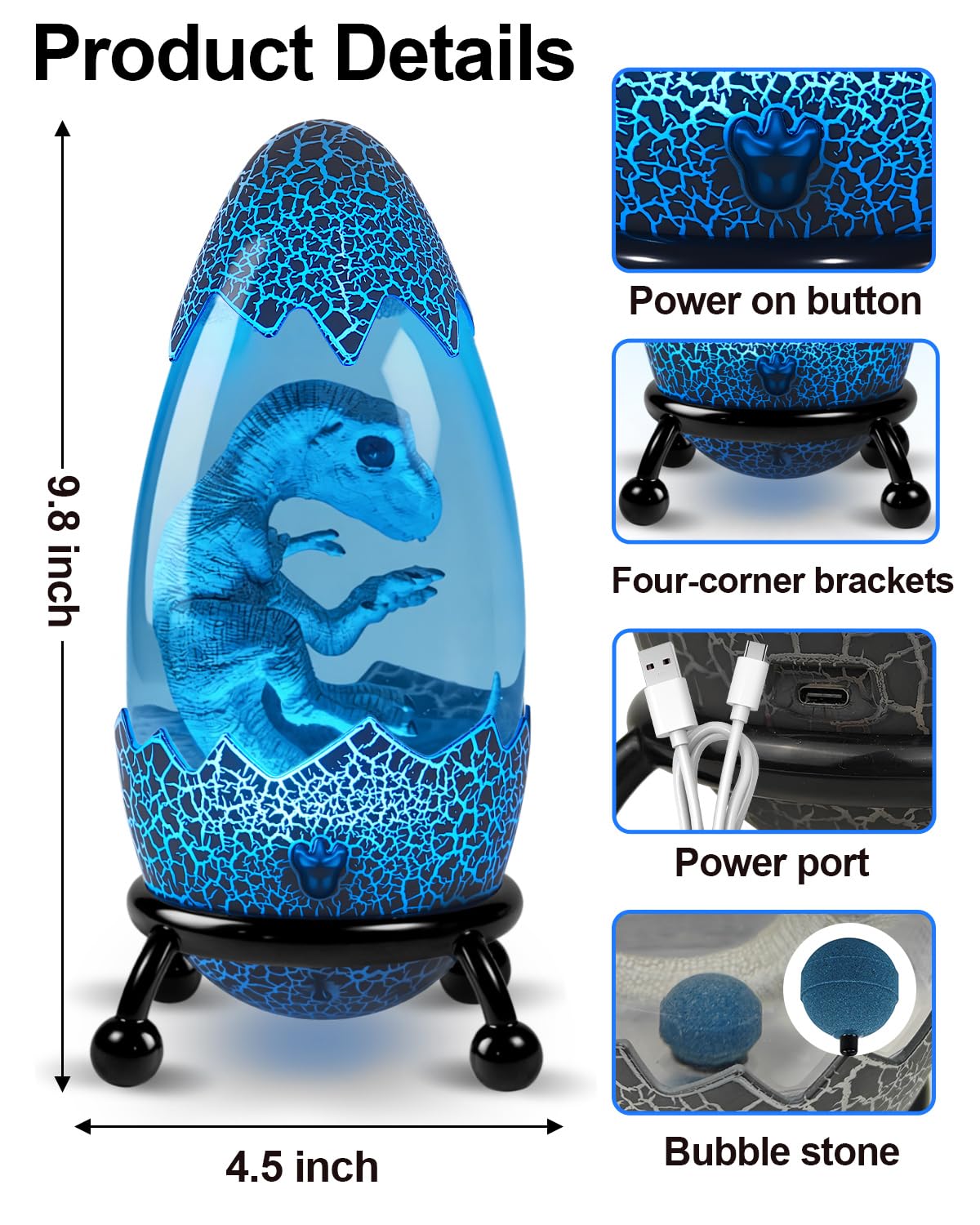 Lampe dinosaure LED en forme d'œuf de dinosaure avec télécommande, 13 couleurs changeantes, décoration tactile et télécommande pour la maison, la chambre d'enfant, idée de cadeau de Noël ou