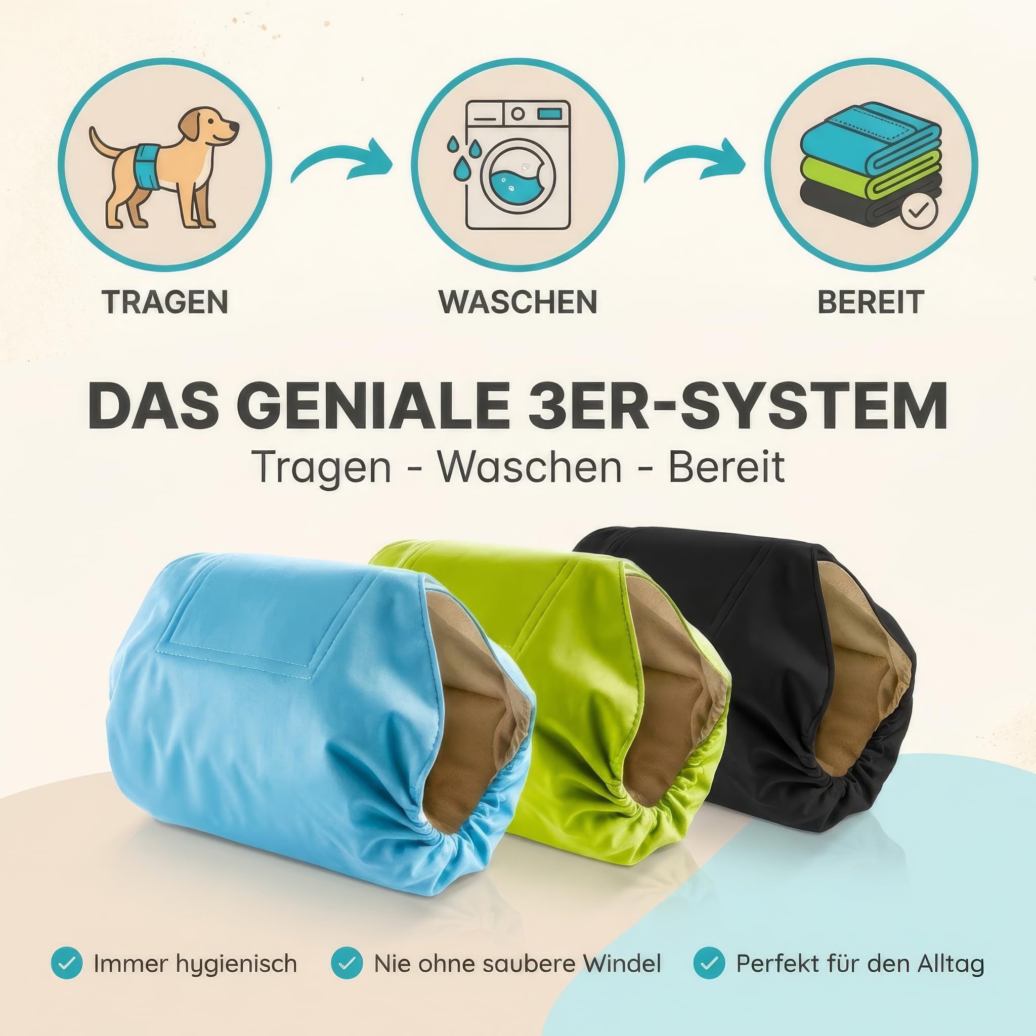 HUND IST KÖNIG Pañales para perros para perros [3 unidades] pañales absorbentes para perros | cómodos pañales para perros en caso de incontinencia para perros – Pañal respetuoso con el medio ambiente