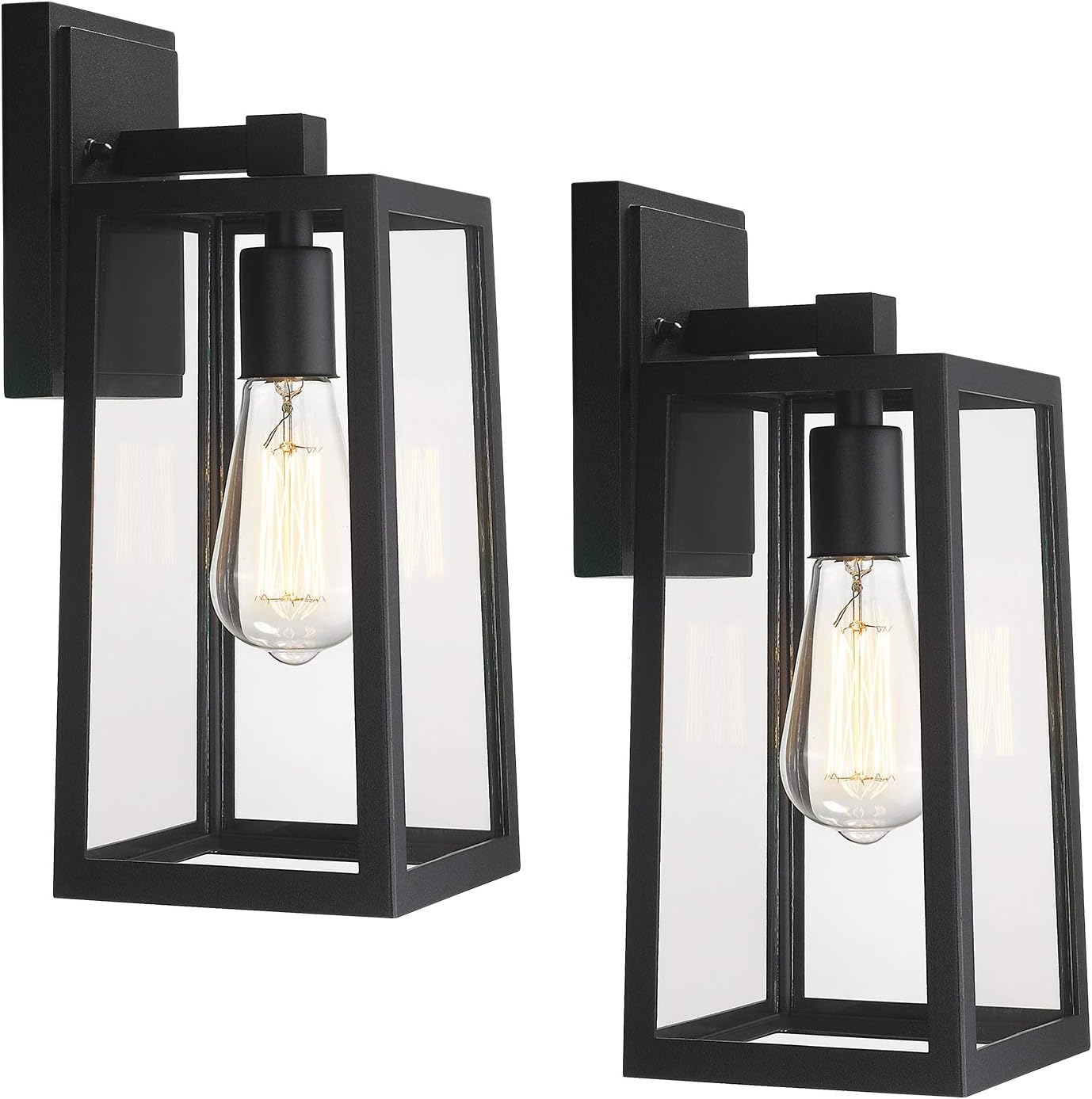 Emliviar Outdoor Wall Lantern, 13.8 Inch 1-Light Exterior Porch Light in Black Finish with Clear Glass, WE212B BK