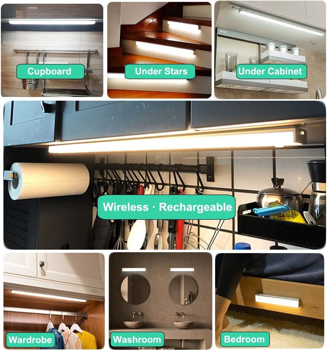 DESUNLUX Battery Powered Operated Closet Lights Motion Sensored Activated Rechargeable Under Counter Cabinet Lighting Wireless Indoor Magnetic Lights for Closets,Kitchen,Hallway,Wardrobe,Stairs,Pantry