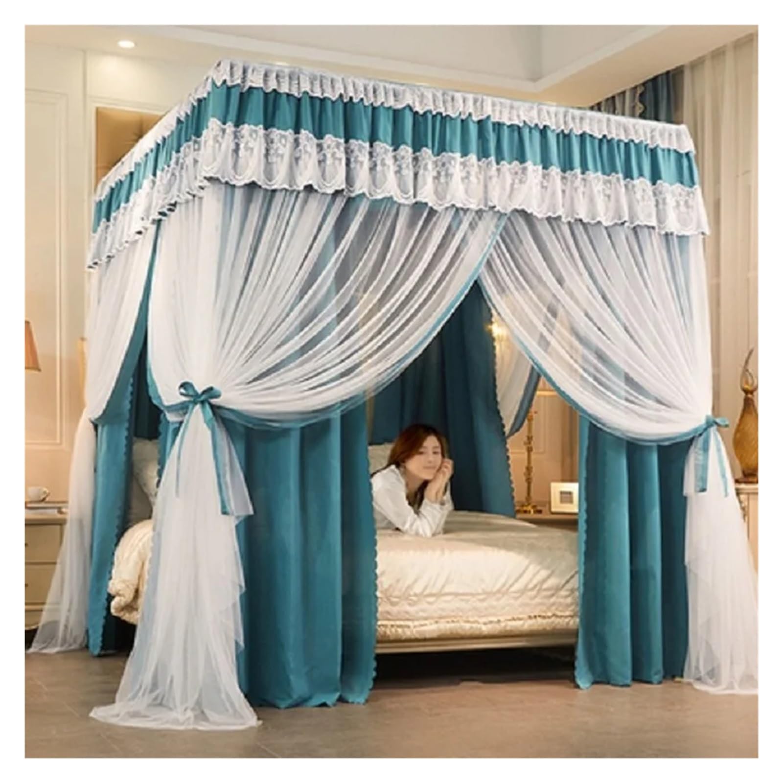 Rideaux de lit à baldaquin 2 m double couche vert élégant