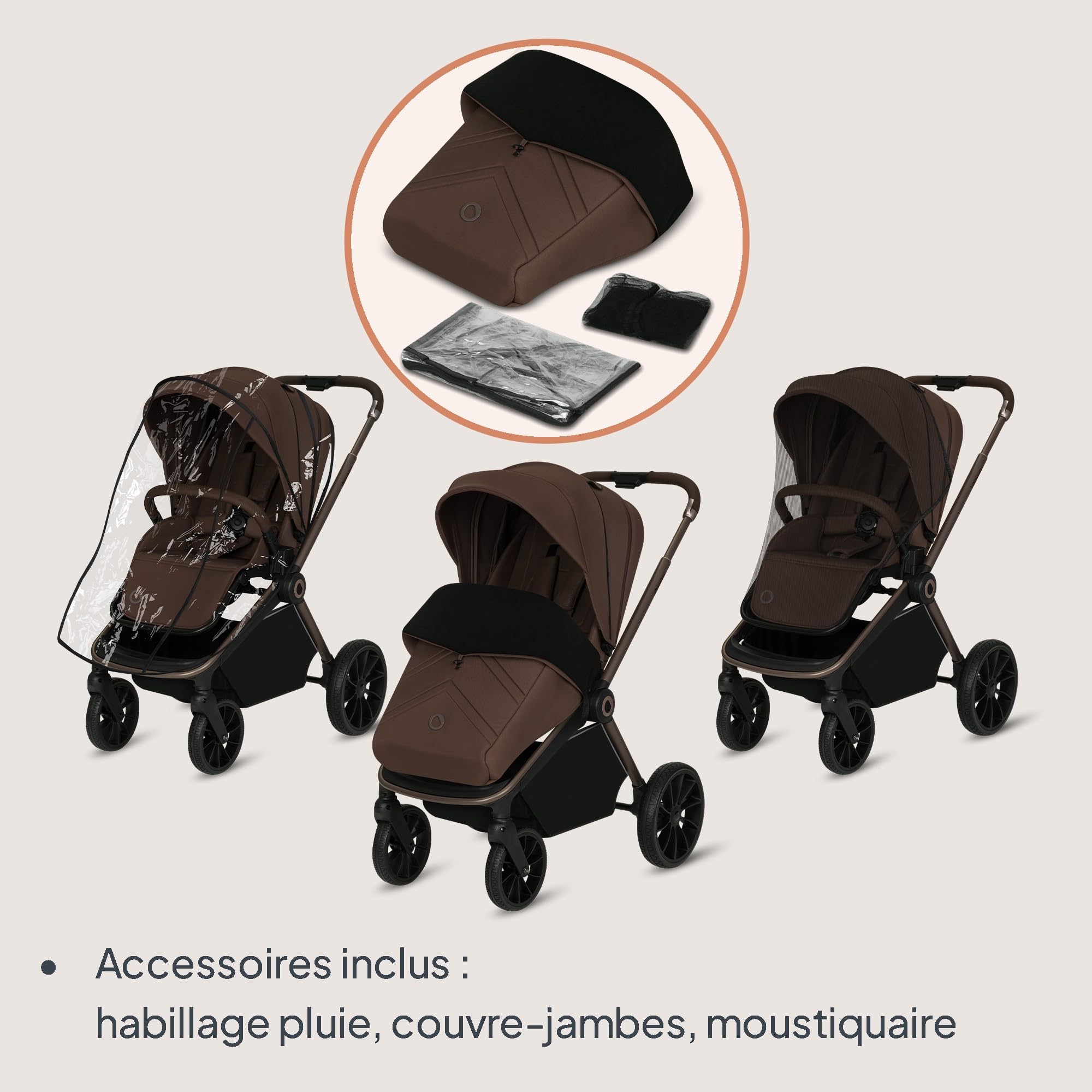 LIONELO Mika Plus Poussette & Buggy, De 6 Mois jusqu'à 22 kg, Roues Tout Terrain avec Suspension Pare-Soleil XXL UPF50+, Dossier et Repose-Pieds Réglables, Hydrofuge, Léger Pliable, Marron