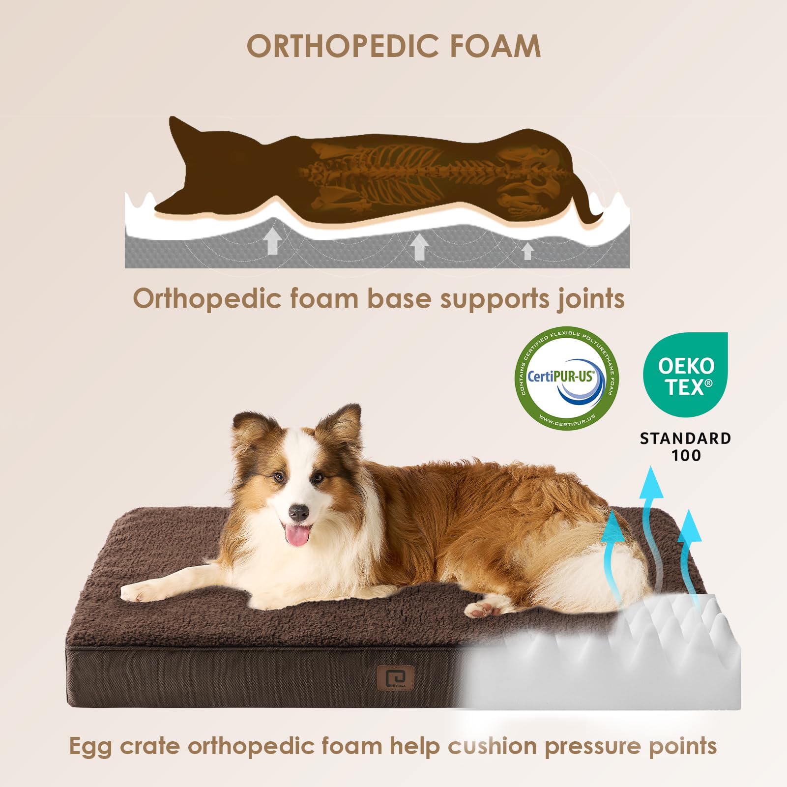 EHEYCIGA Cuccia Cane Interno Taglia Grande XL, (104L x 69W cm) Ortopedica Cuscino per Cani, Cuscino Cane Sfoderabile e Lavabile, Ortopedico Lettino per Cani, Orthopedic Dog Bed, Marrone