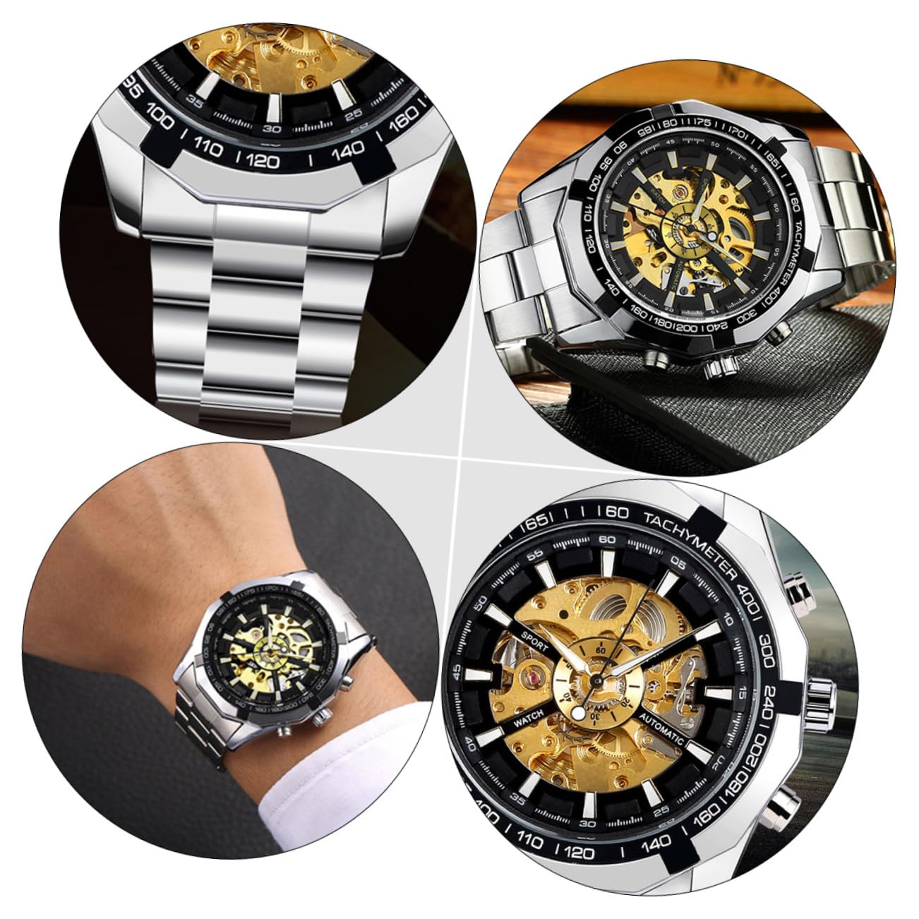 Herrenarmbanduhr mit Automatikaufzug, Große Zeiger, Zinklegierung