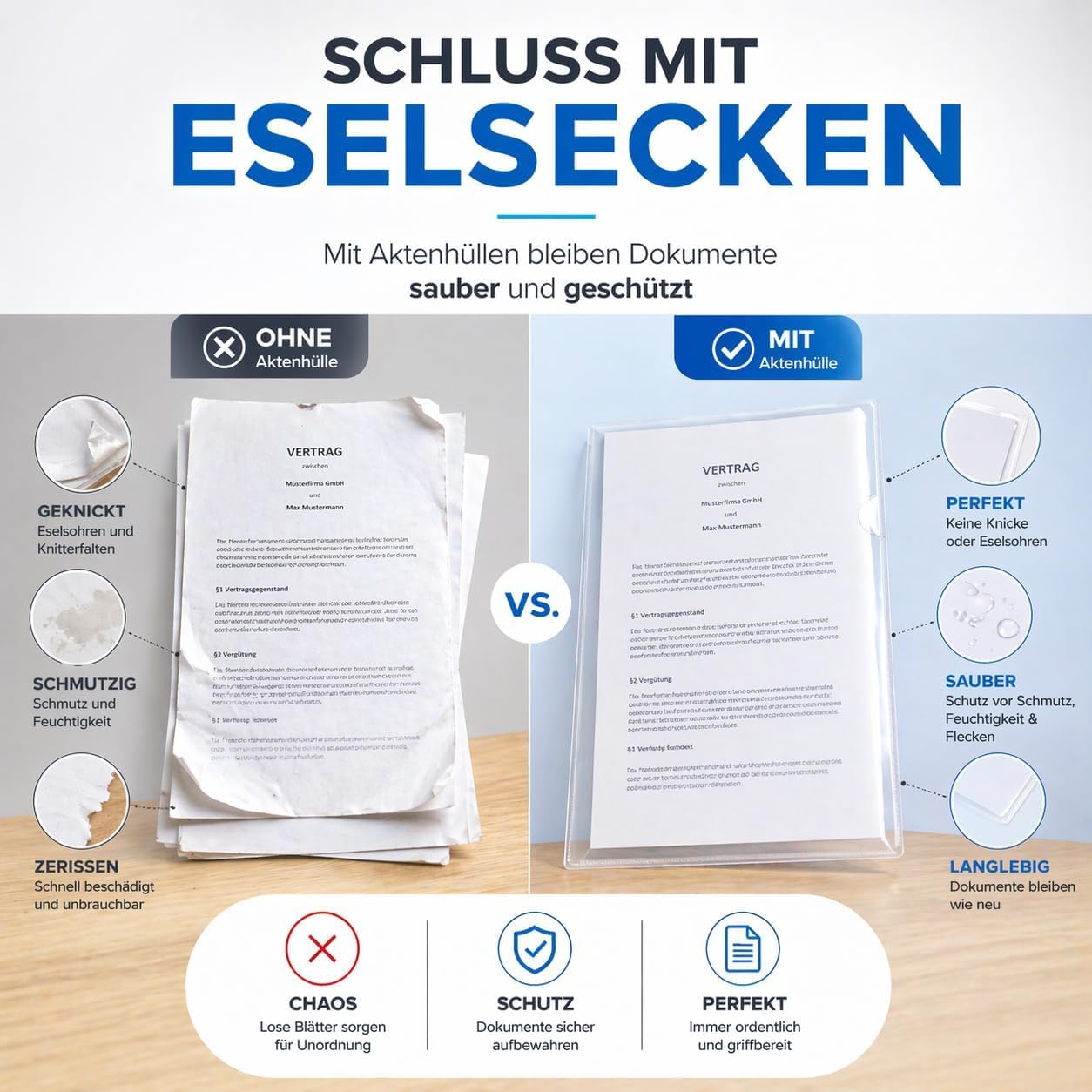 Aktenhüllen A4 - transparent - seitlich offen & glasklar - Klarsichthüllen für Dokumente - Klarsichtfolien dokumentenecht (500x)