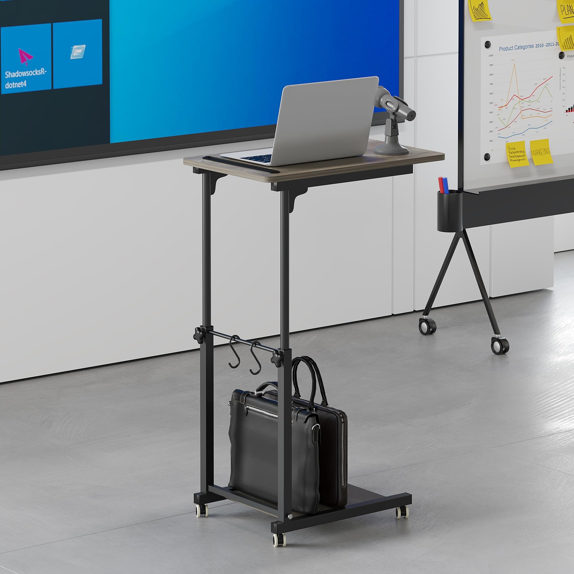 Mesa de cama de hospital con almacenamiento y ruedas para portátiles en casa