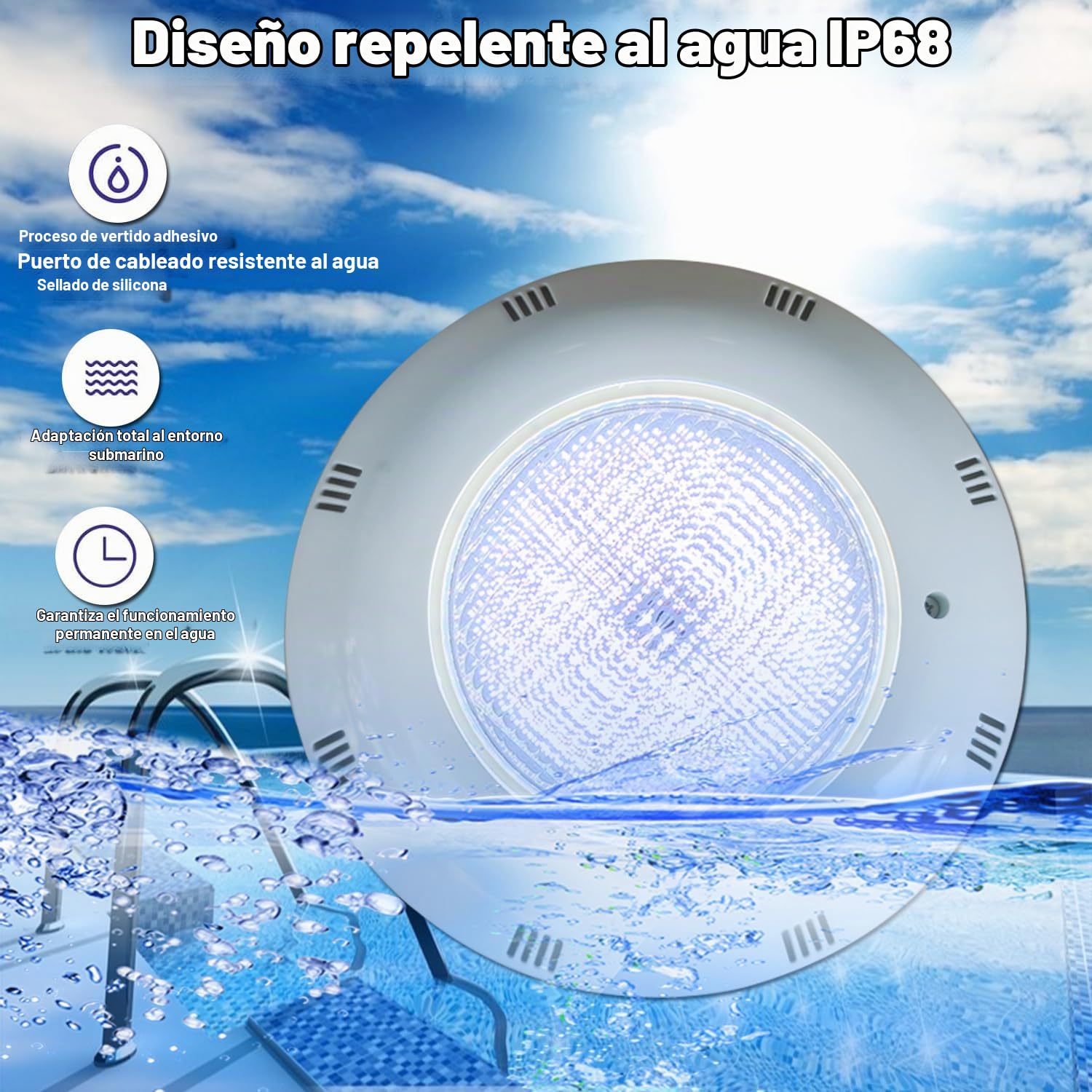 BARCELONA LED Foco LED Piscina 24W AC12V IP68 Submersível Ø295mm Luz Branca 6500K LED SMD2835 Projetor Subaquático Montagem Superfície para Piscinas, Spa, Fontes e Áreas Aquáticas