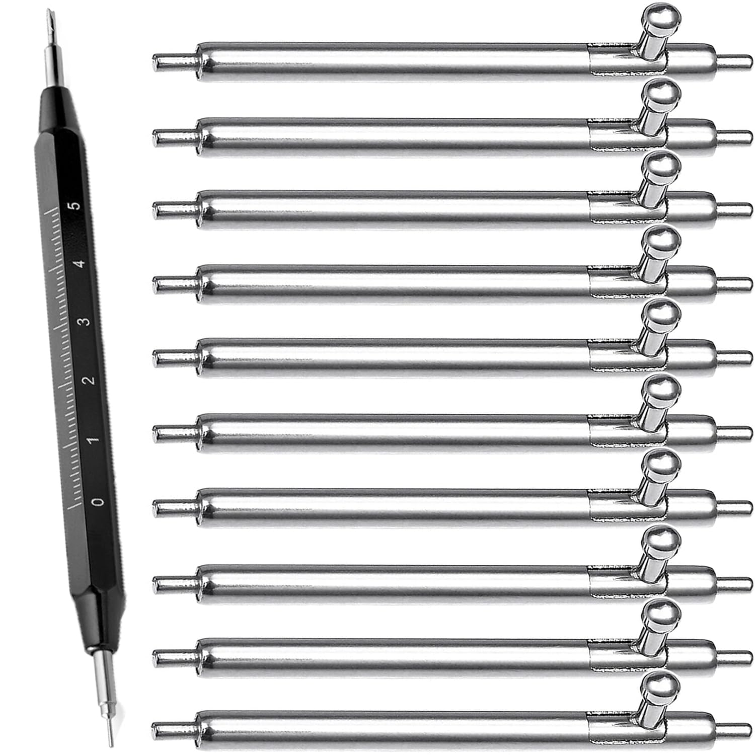 Kit de réparation de goupilles de bracelet de montre avec 10 broches à dégagement rapide en acier inoxydable et 1 outil de retrait de maillons de montre pour bracelets de montre