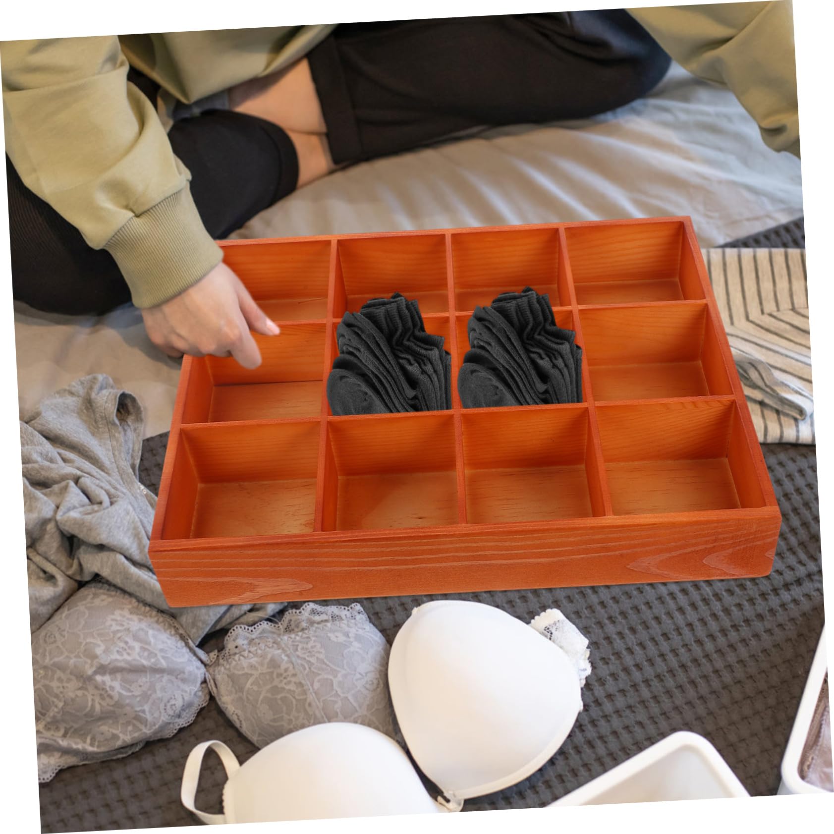 Schubladenteiler aus Holz 12 Fächer Organizer für Socken Unterwäsche Schlüssel Teebeutel Moderner Schubladen Organizer für Vielseitige Aufbewahrung