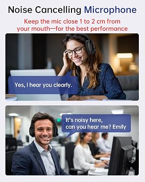 Wireless Headset with Microphone [Up to 40 Hours] Bluetooth V5.3 & USB Dongle Computer Headset with AI Noise Cancelling Mic, Over Ear Headphone for PC, laptop, Home Business Office Teams Zoom