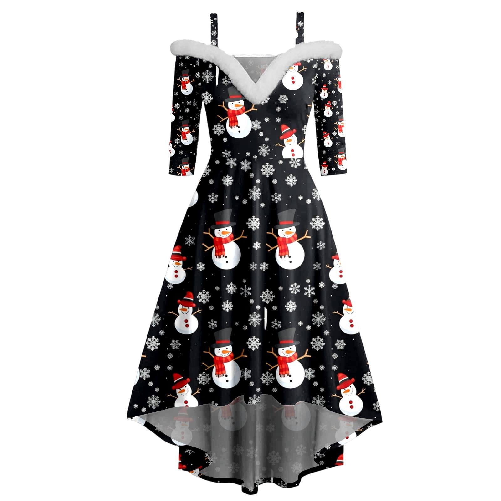 Babbo Natale Vestito- Vestito Donna Natale Costume a Stampa Natalizio Abiti Babbo Natale Curvy Abito di Velluto Casual Costume da Babbo Natale Donna Vestito Elegante Donna Cerimonia