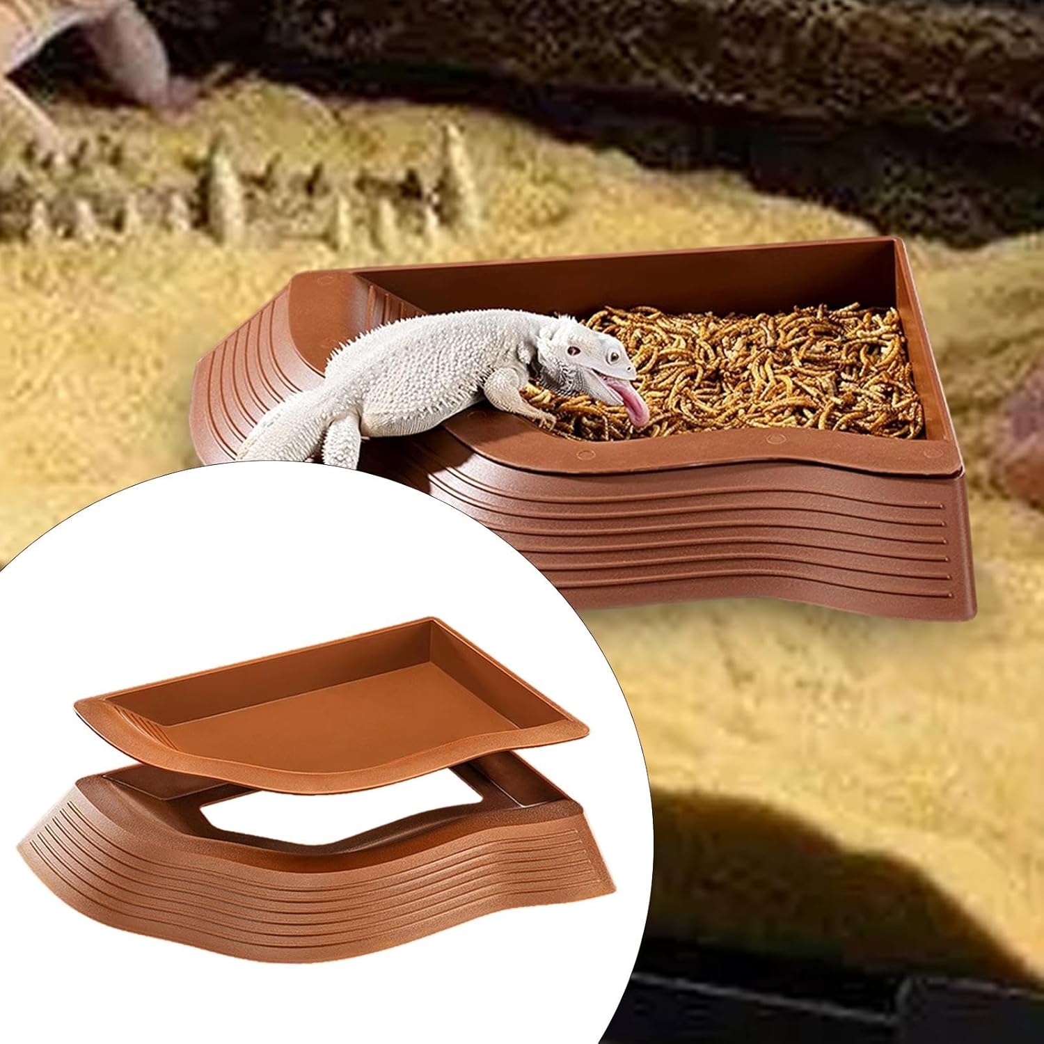 Large Reptile Pool for Bathing and Feeding, Water Dish for Tortoise Snake Lizard, 14.37x11.42x1.77 inch